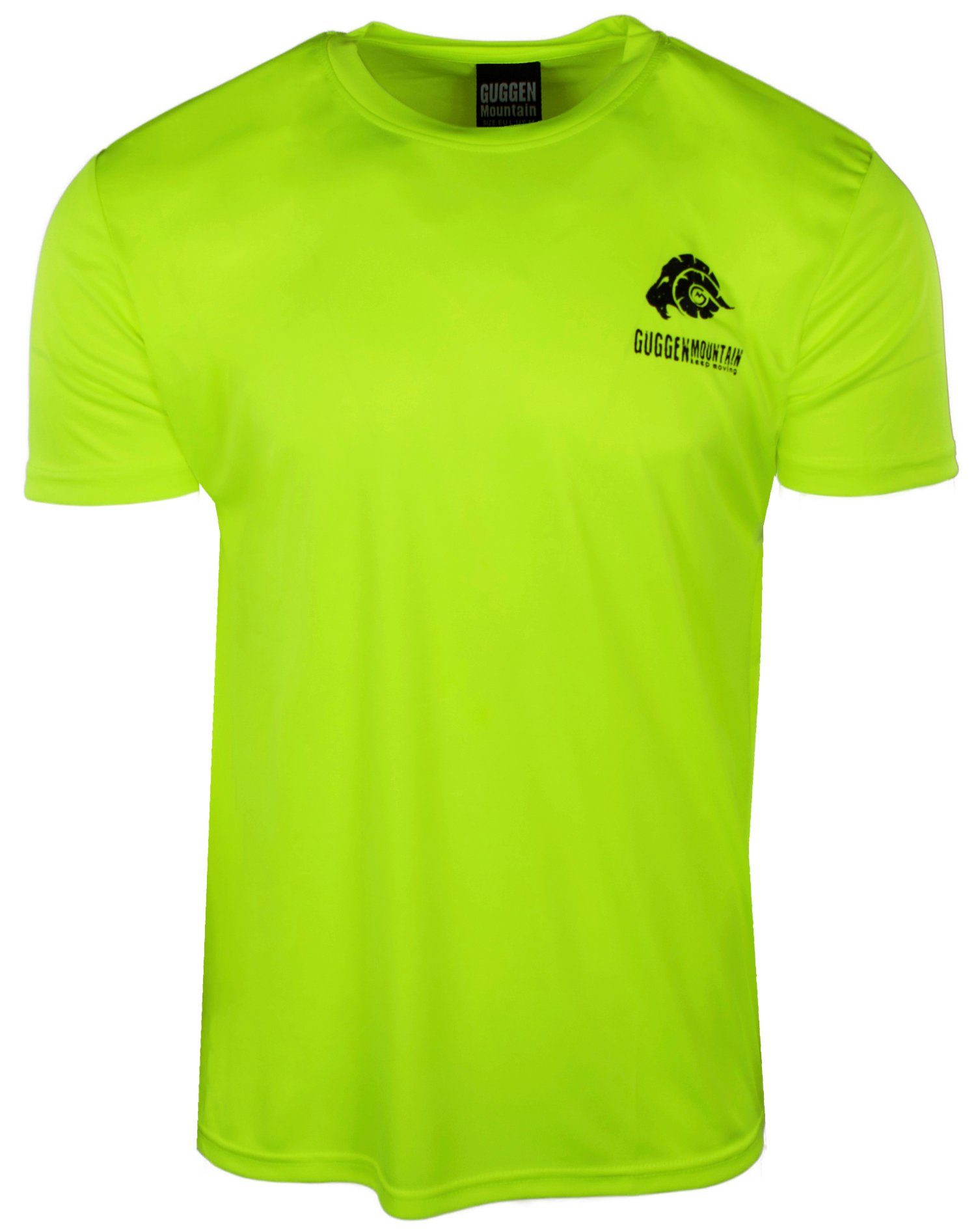 GUGGEN Mountain Funktionsshirt Funktionsshirt Herren Sportshirt T-Shirt Kurzarm FW04 in Unifarben, Logo Gelb-OHNE-Logo