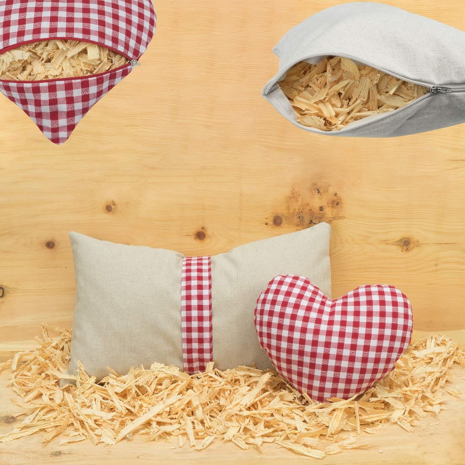 Selfitex Zirbenkissen natürliches Zirbenkissen, Duftkissen, 2er Set, 2 Zirbenkissen, Handgefüllt mit frisch gehobelten Zirben 2er Set