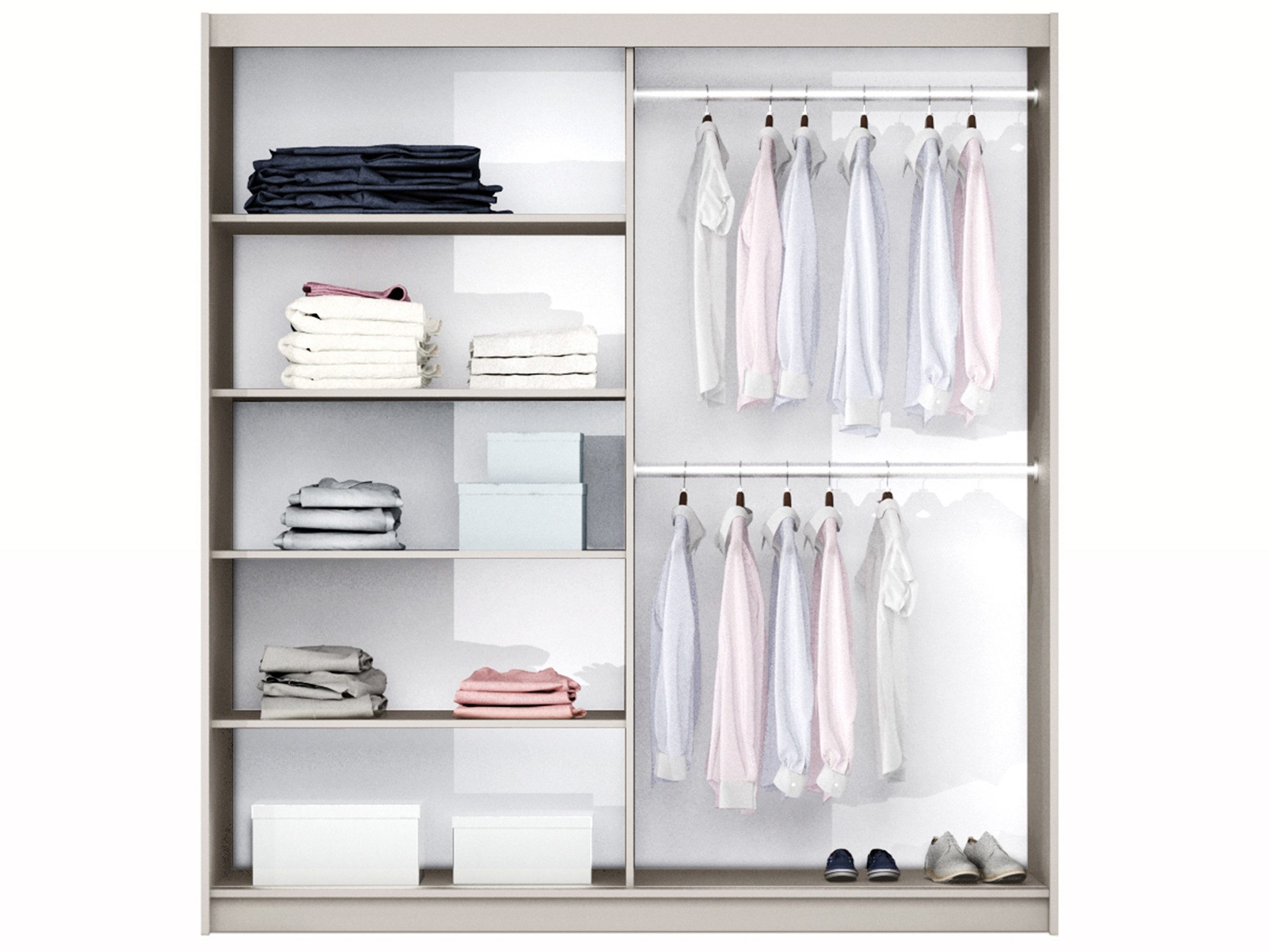 Beautysofa Kleiderschrank TRAVIS in Kaschmir mit LED-Beleuchtung (moderner Schlafzimmerschrank, Kleiderschrank mit 2 Schiebetüren, Kleiderstangen, Einlegeböden) Breite: 200 oder 250 cm
