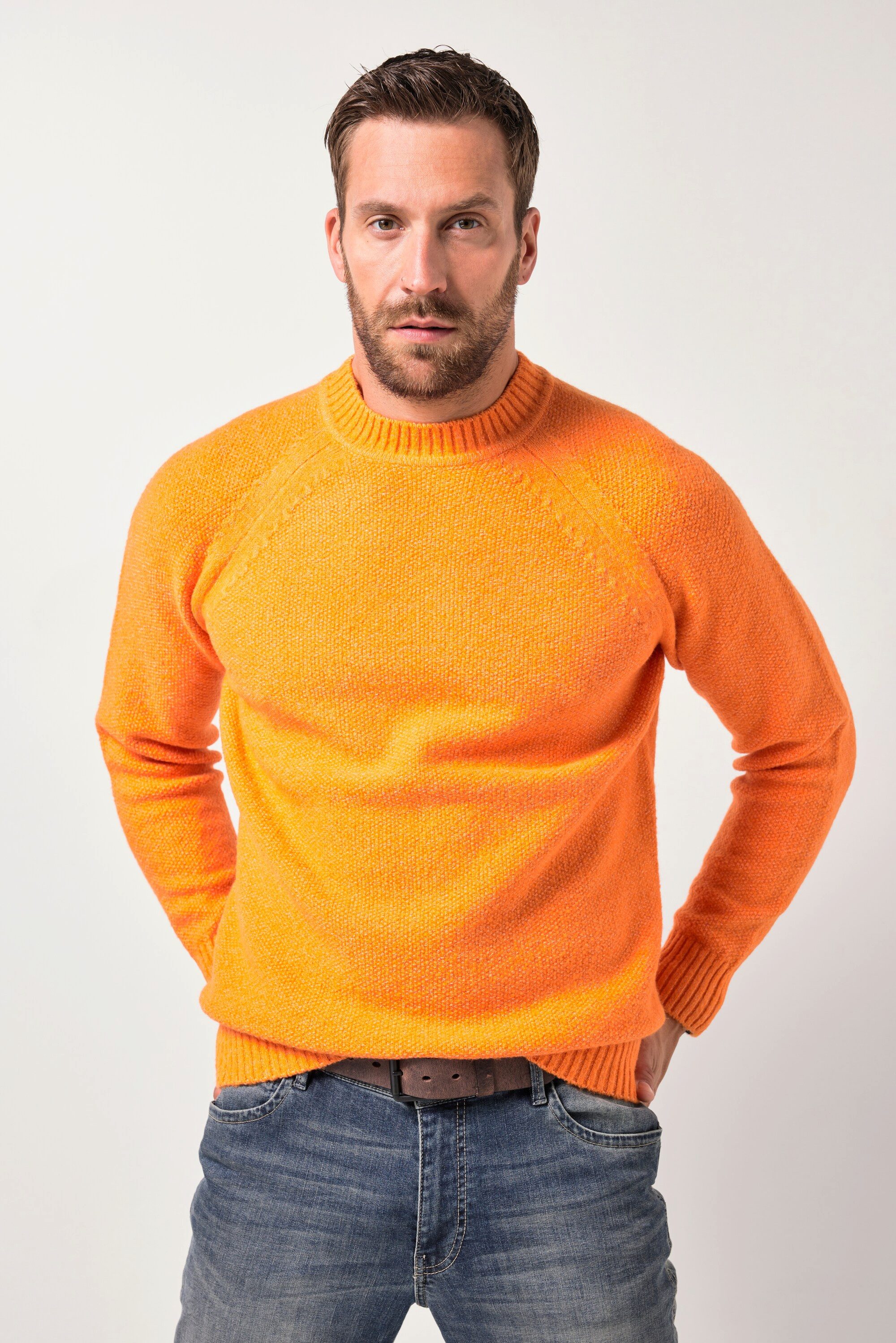 Rundhalspullover Pullover Strukturstrick Raglan-Langarm