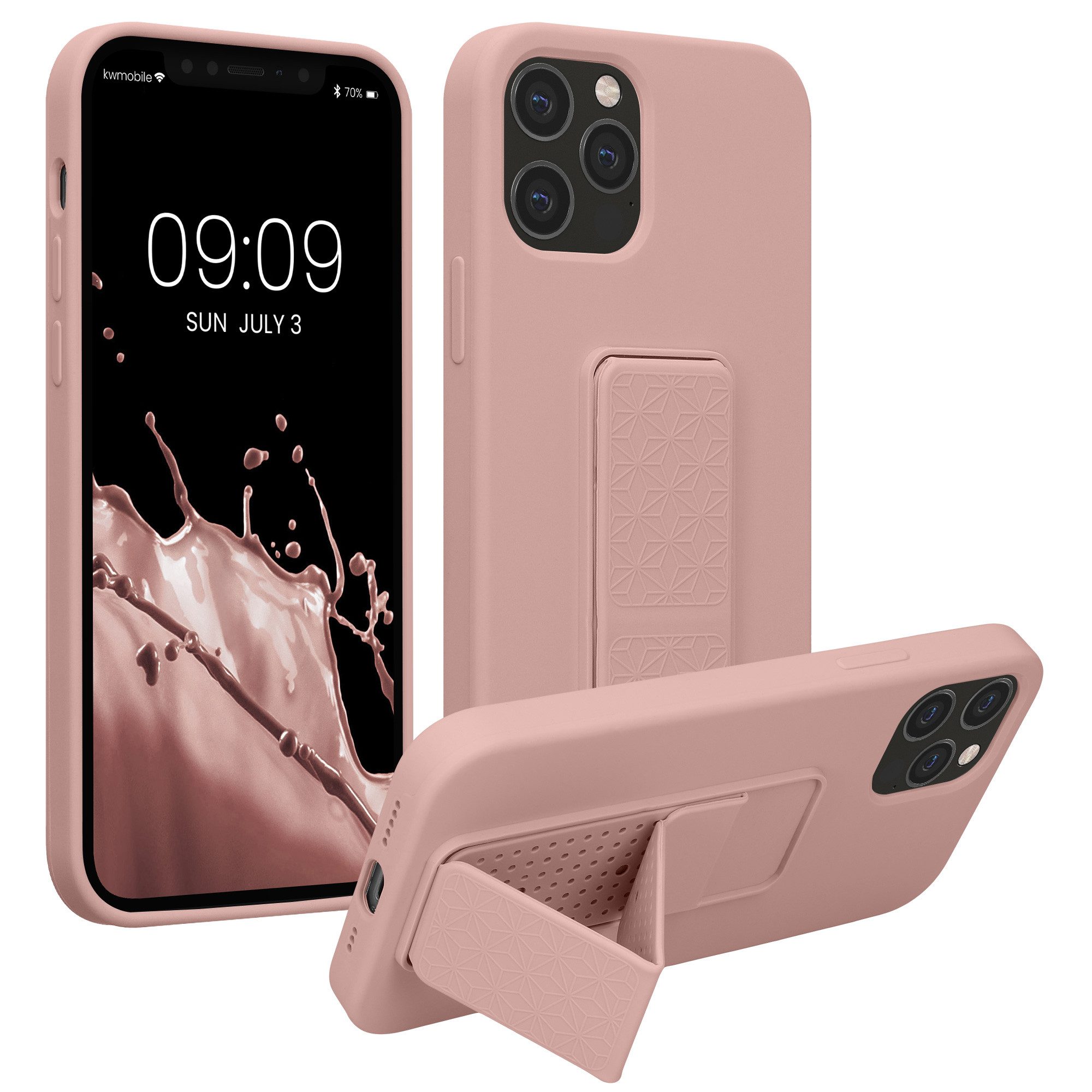 kwmobile Handyhülle kwmobile Handyhülle für Apple iPhone 12 / 12 Pro, Hülle mit Fingerhalter und Standfunktion - Silikon Case Handy Cover