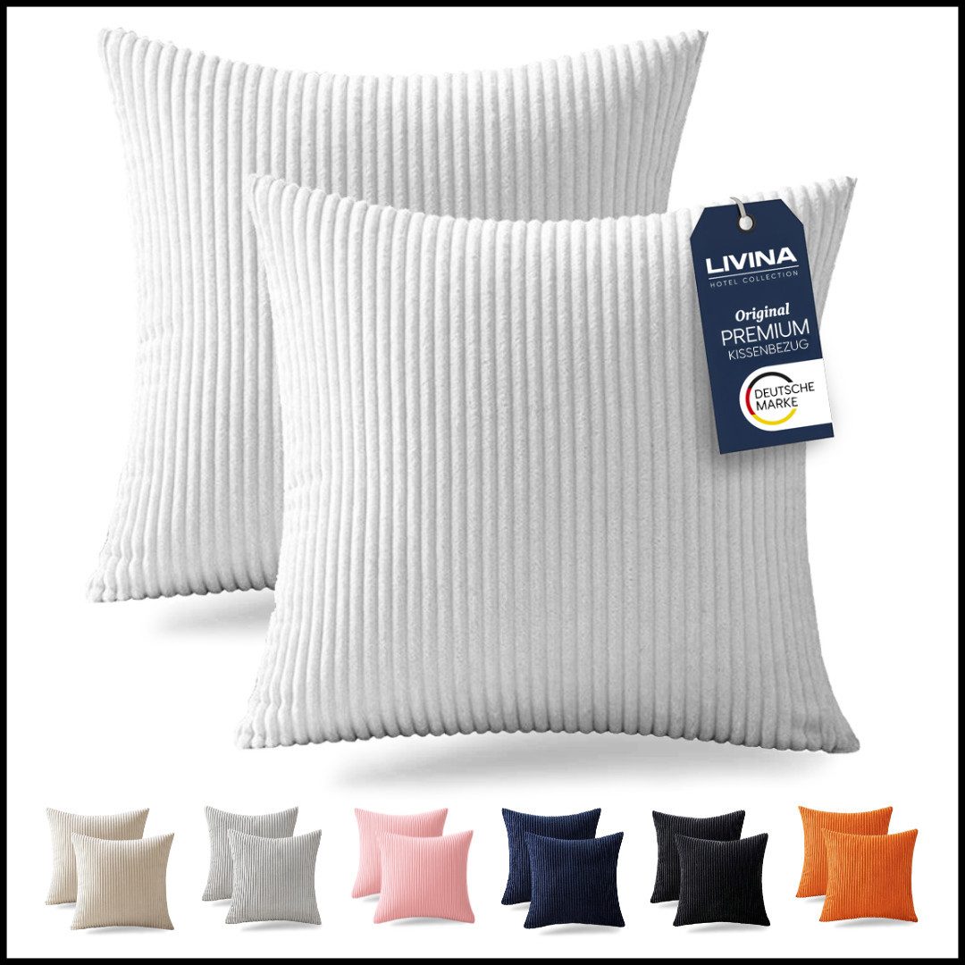 Kissenbezüge 40x40 Cm 2er Set – Leinen, Doppelseitiges Herz-Streifen-Design, Mit Reißverschluss