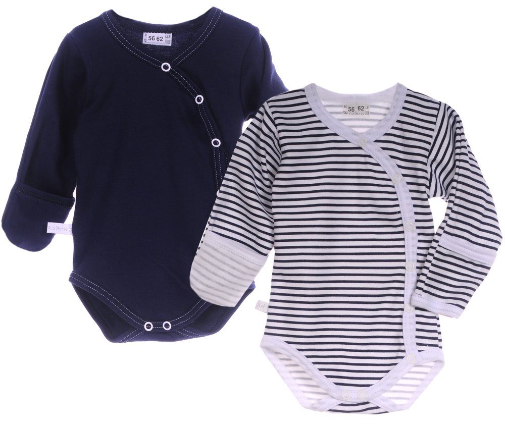 Body Wickelbodys 2er Pack Baby Wickelbody mit Kratzschutz blau gestreift