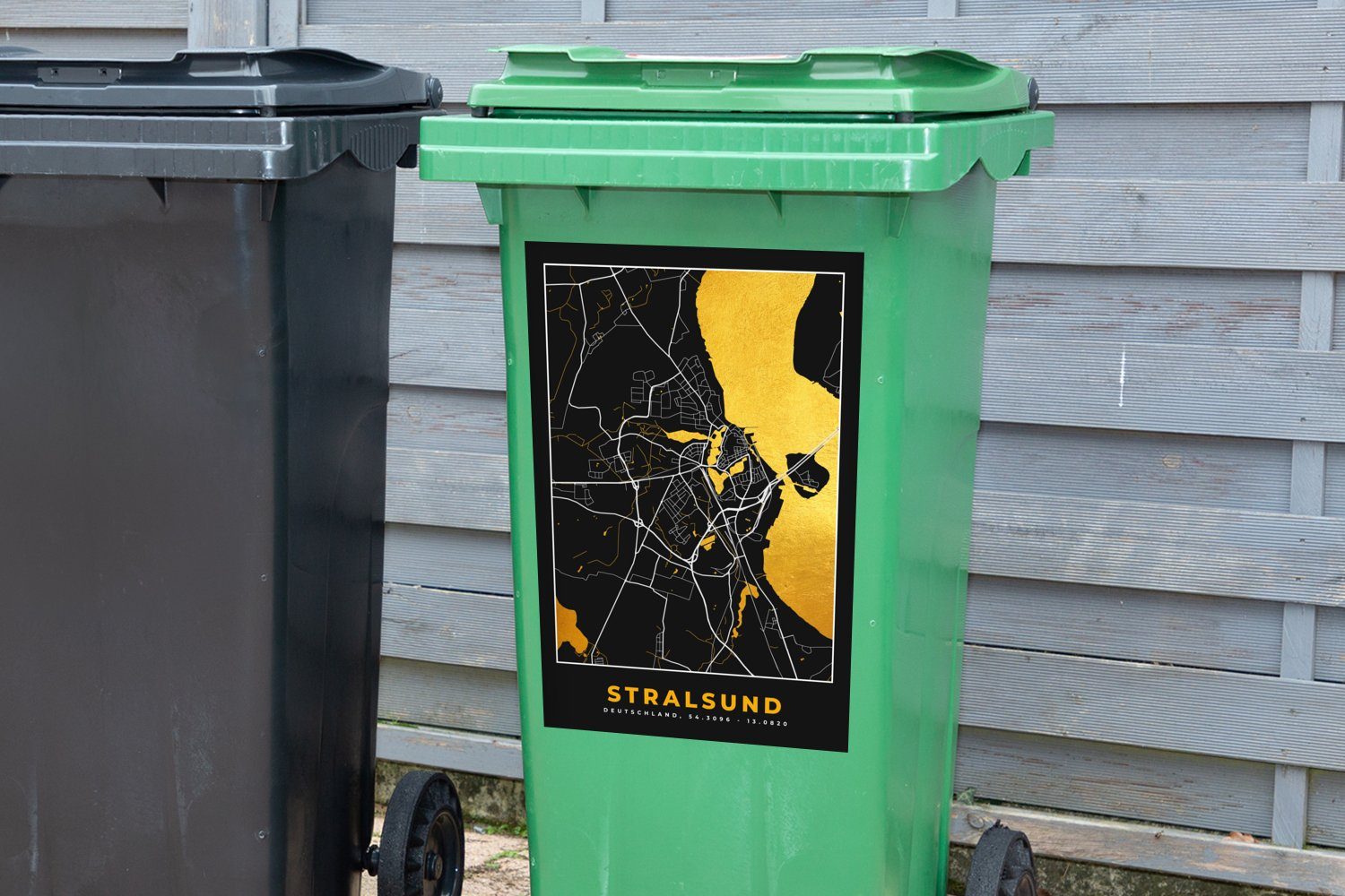 - MuchoWow Stadtplan St), Karte Deutschland Gold Wandsticker - Sticker, Mülltonne, Container, Abfalbehälter Mülleimer-aufkleber, Stralsund (1 - -