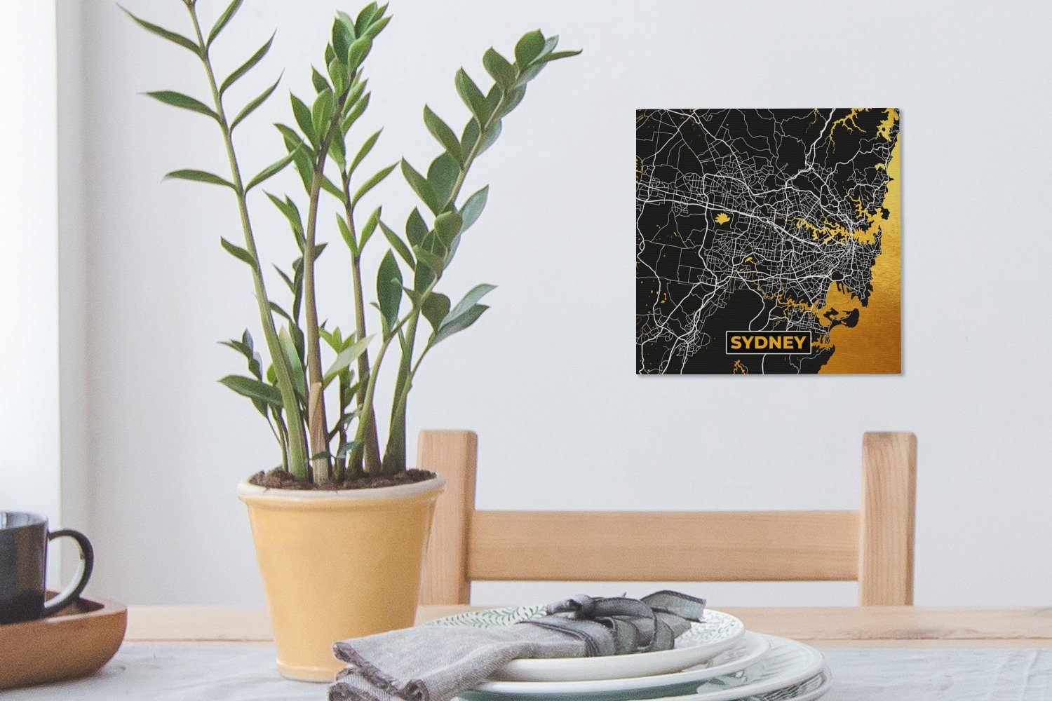 OneMillionCanvasses® Leinwandbild Sydney - Gold Leinwand Karte (1 Schlafzimmer Bilder - - Wohnzimmer Stadtplan, für St)