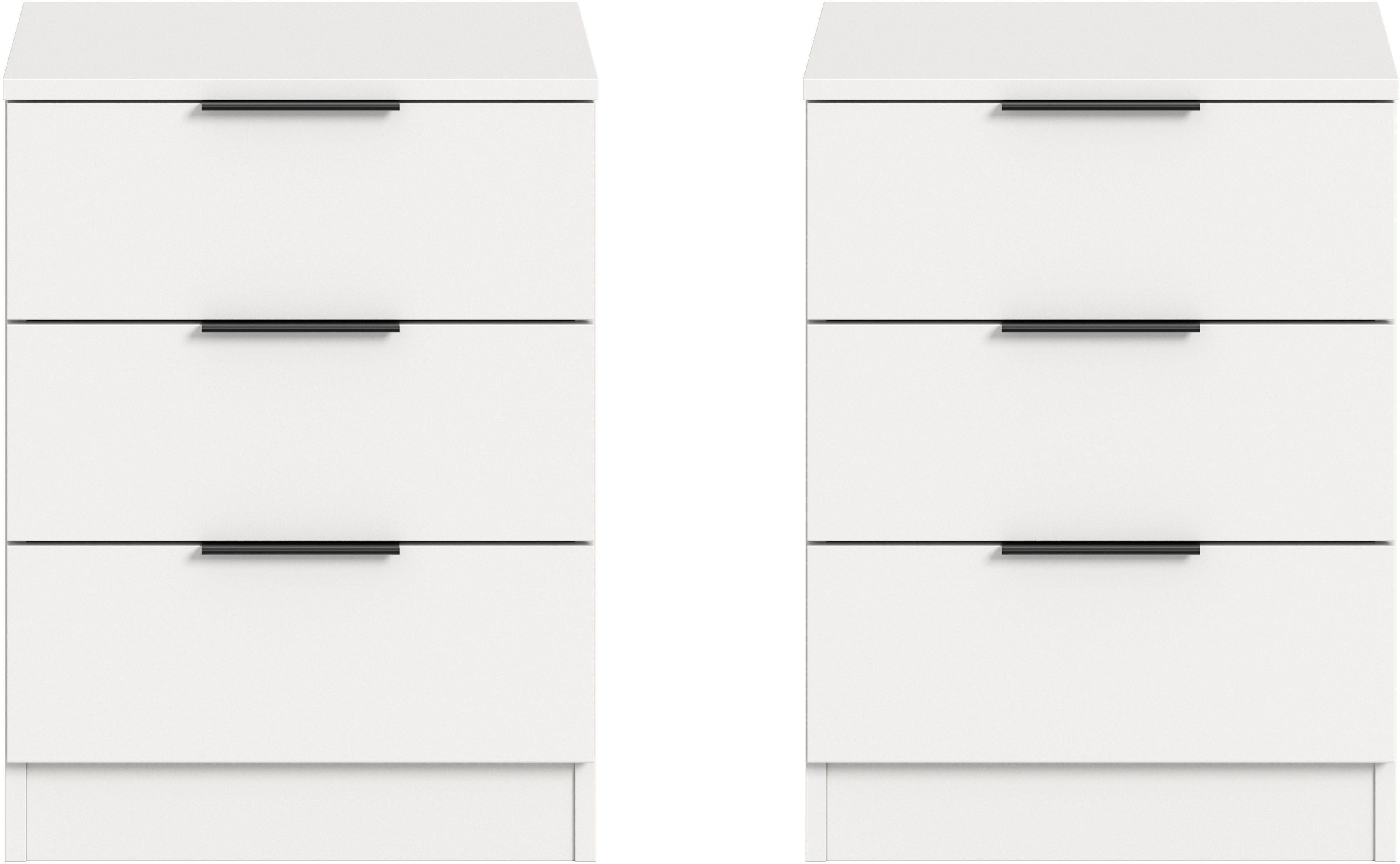 Home affaire Nachtkommode Skarde 2 Nachttische, jeweils Breite: 45 cm (Set, 2 St., Sie bekommen 2 Nachttische im Set), Skarde, 2er Set Nachtkommoden, 3 Schubkästen, weiß