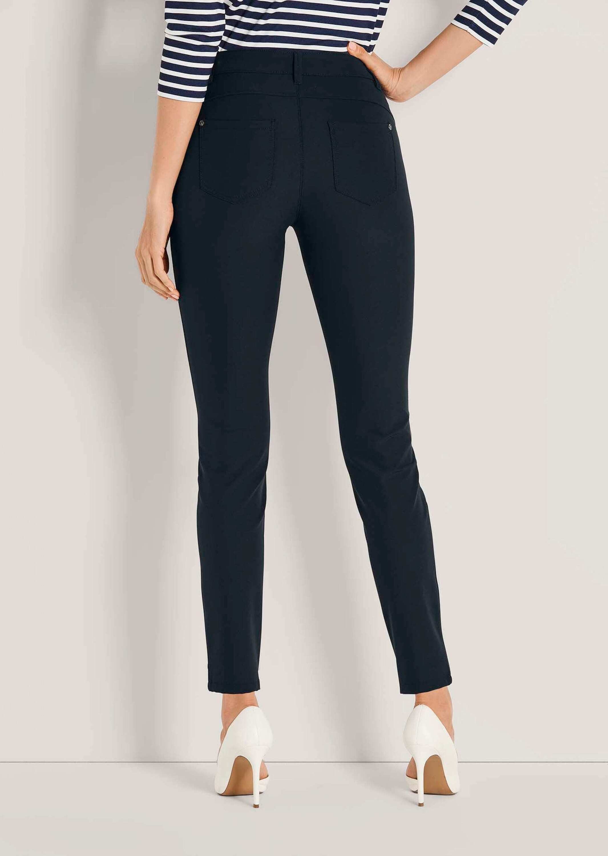 MADELEINE Stoffhose Slim Fit Stretchhose mit Taschen Schlanker Schnitt mit Reißverschluss-Details, mittlere Bundhöhe