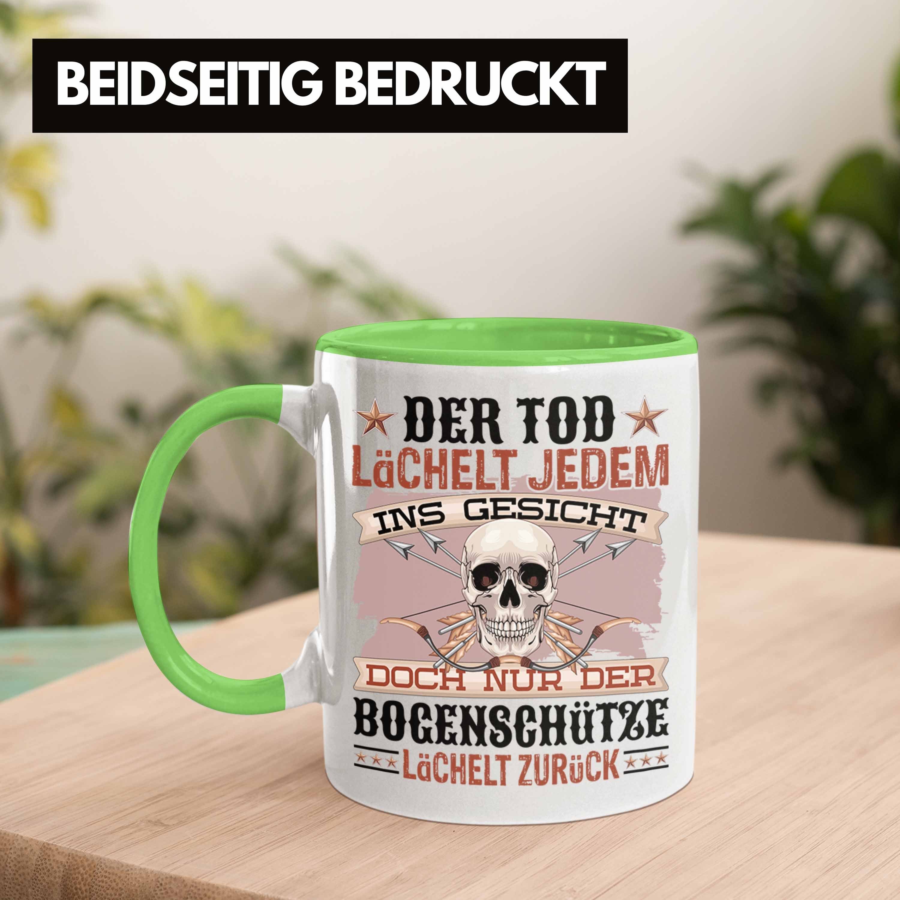 Trendation Tasse Geschenk Spruch Geschenkidee Grün Tod Lächel Bogenschütze & Der Pfeil Bogen