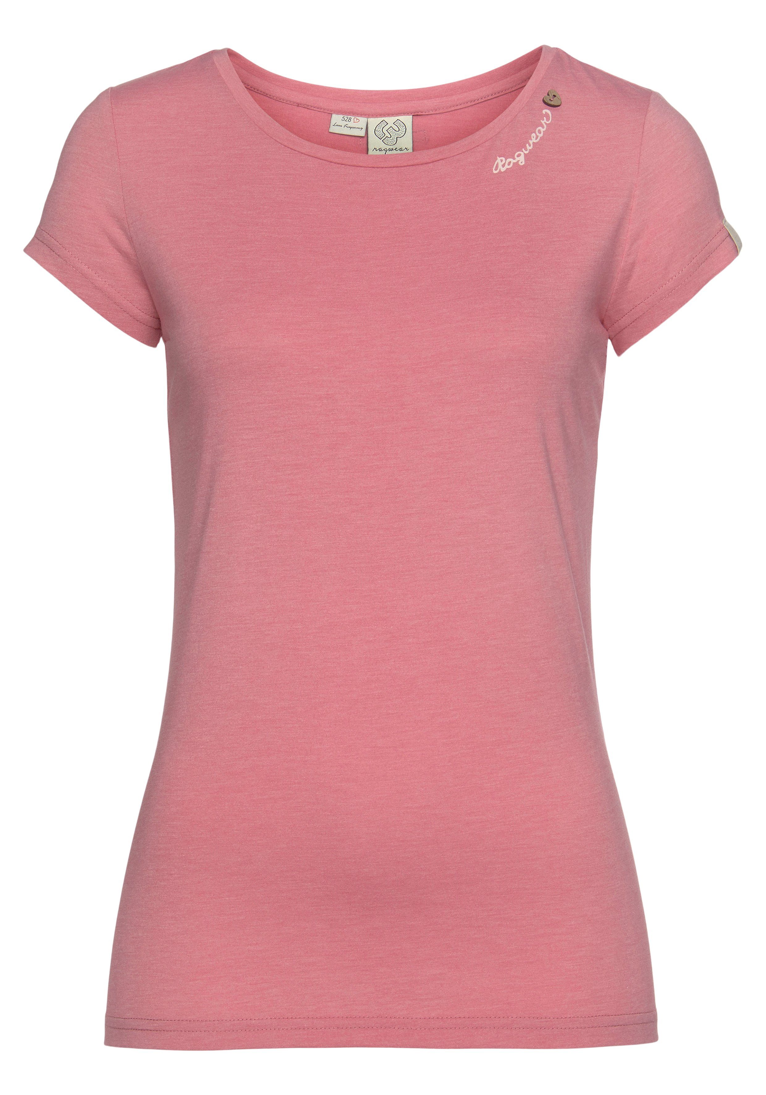 mit Logoschriftzug in 4043 MINT und O Holzoptik Ragwear natürlicher pink T-Shirt Zierknopf-Applikation