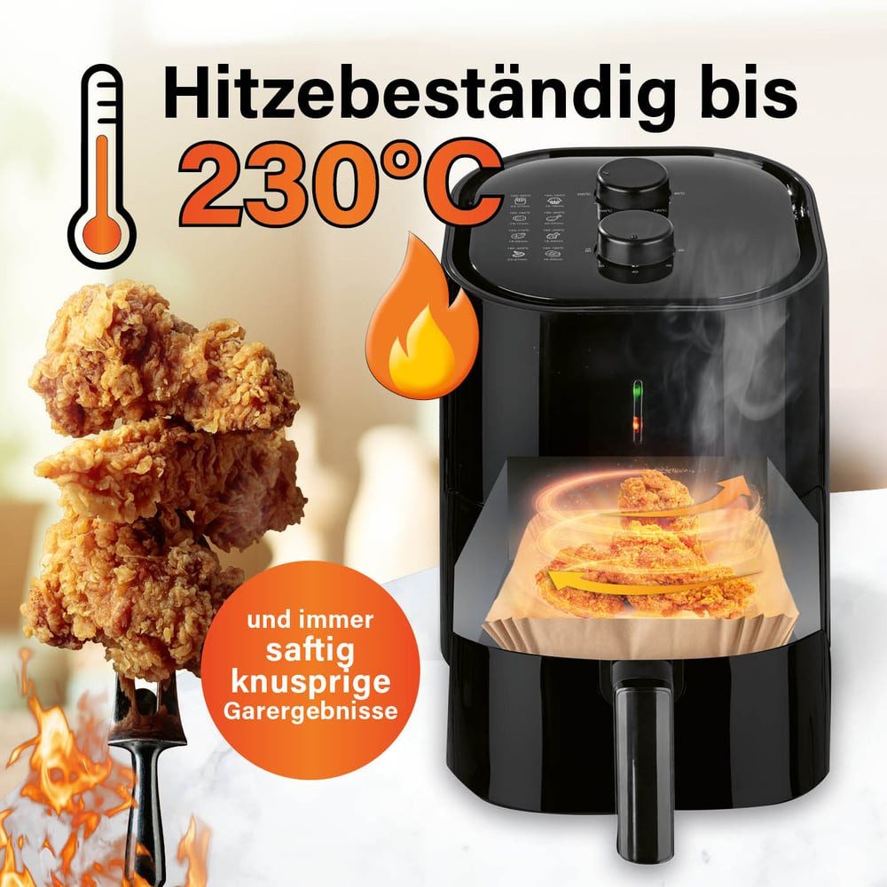 GOURMETmaxx Backpapier Schalen für Heißluft Fritteusen 100 Stk, Antihaft Beschichtung, Öl-, wasser- und hitzebeständig