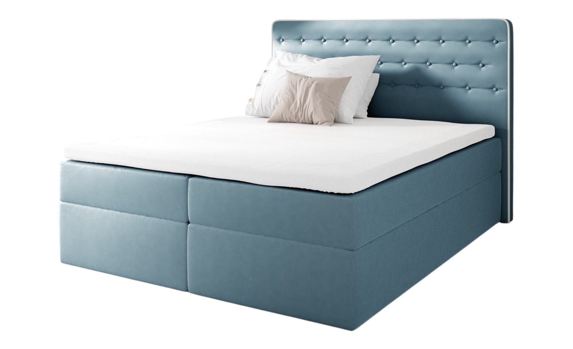 Fun Möbel Boxbett Schlafzimmerbett MARCA in Stoff (Gepolstertes Kopfteil und gepolsterte Bettkästen, Inkl. Bettkasten), Inkl. Topper