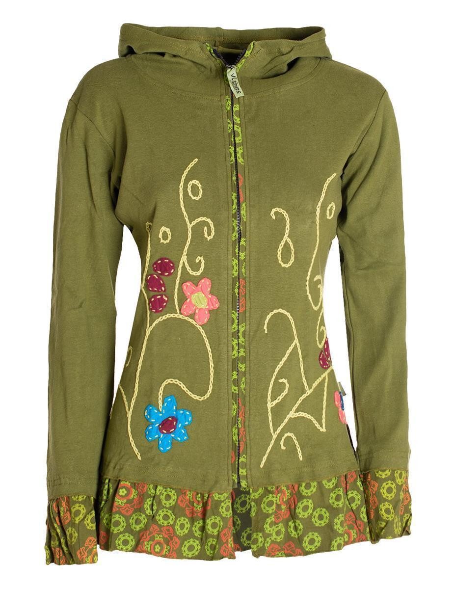 Kapuzensweatjacke Damen Sommerjacke Blumen-Strickjacke Elfenjacke Kapuzi Rüschen