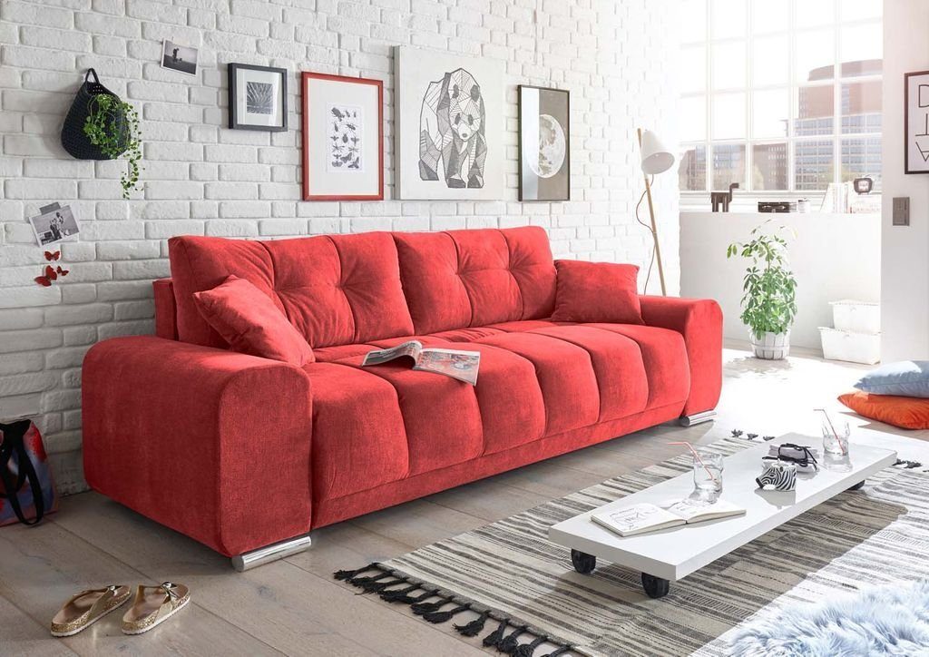 ED EXCITING DESIGN Schlafsofa, Paco Schlafsofa 260x90 cm Sofa Couch  Schlafcouch Rot (Berry)