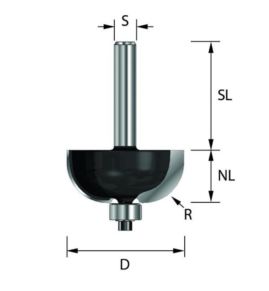 Edessö Tools and More Hohlkehlfräser Hohlkehlfräser HW mit Kugellager, A=34,9, R=12,7, B=15,9 - C=8 (S)