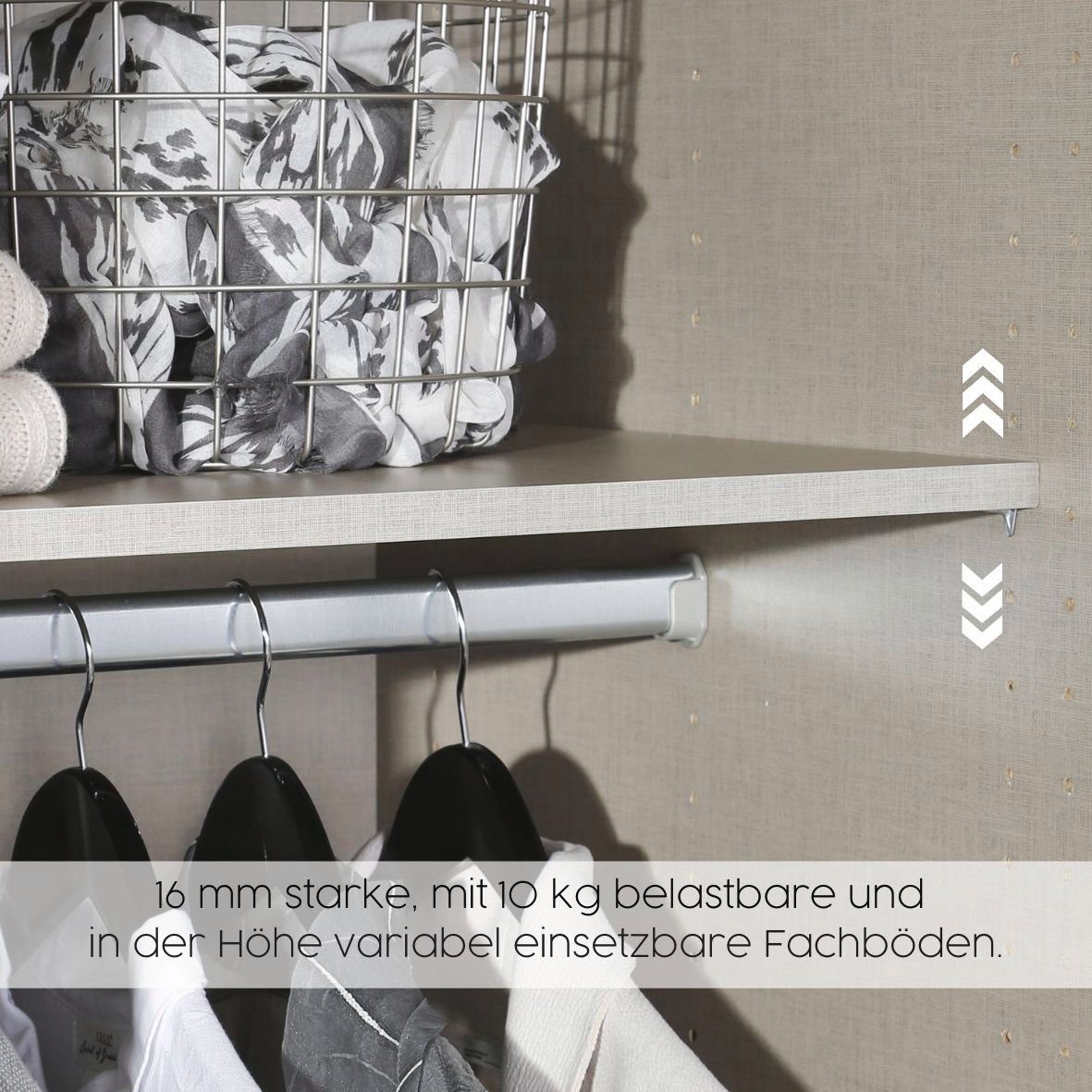 rauch Drehtürenschrank Kleiderschrank Schrank Garderobe Wäscheschrank BARI mit Spiegel mit Schubasten mittig, moderner Griff in Graumetallic MADE IN GERMANY – Bild 5 von 5