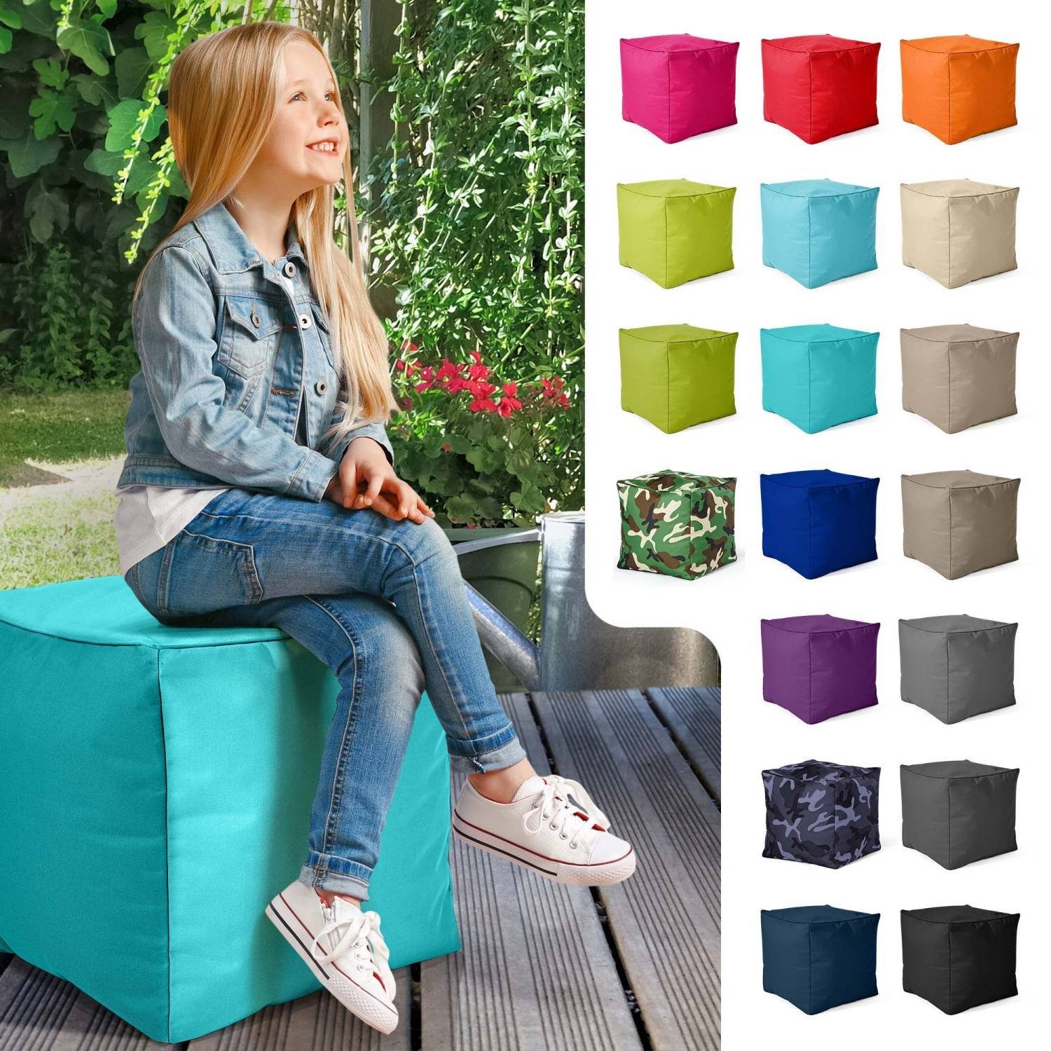 Bodenkissen mit Fußkissen Türkis für Kinder Sitz-Pouf Bean Fußhocker und - Sitzsack (Hocker Füllung, Green Sitzkissen Sitzsäcke), Sitzhocker 40x40x40cm EPS-Perlen Cube für Erwachsene