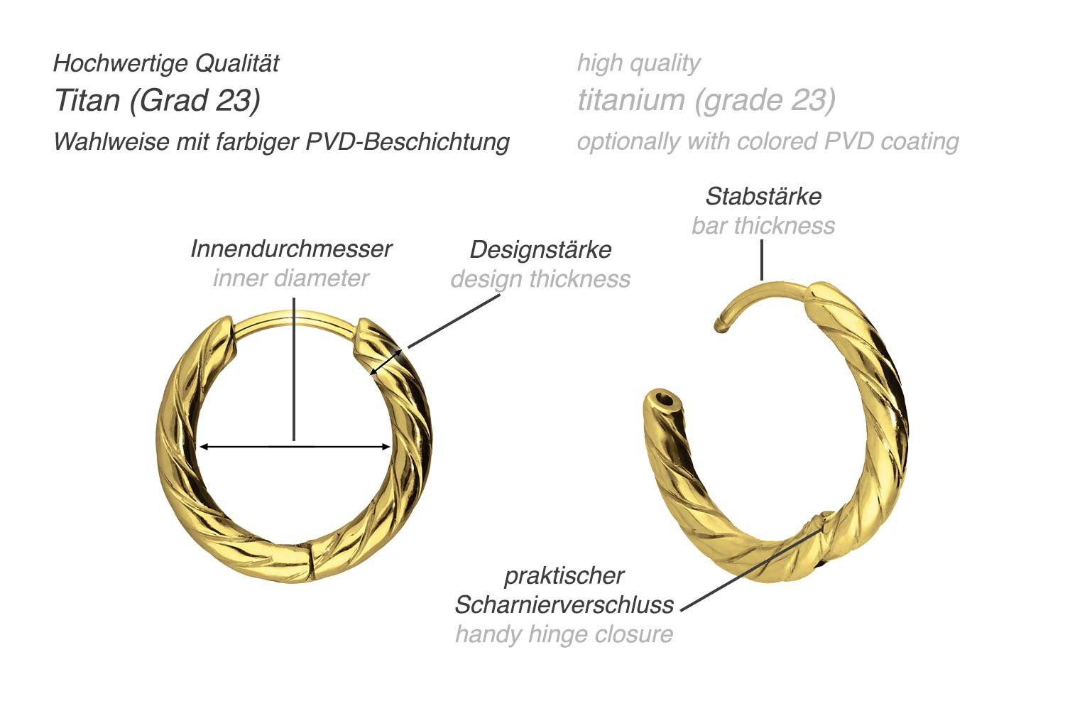FILANGO Paar Creolen Titan Ohrclicker Creolen GEDREHT (Creolen, 1-tlg)