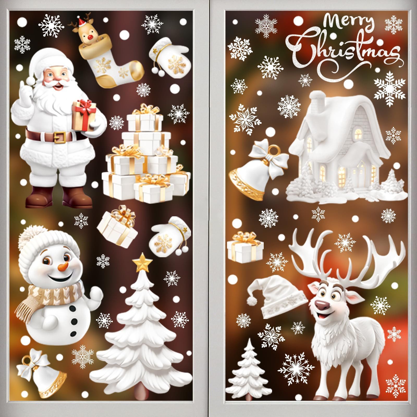 Bomiclss Aufkleber Fensterbilder Weihnachten Selbstklebend Fensterdeko, (9tlg), Wiederverwendbare Statische Weihnachtsfensterbilder – Bild 2 von 5