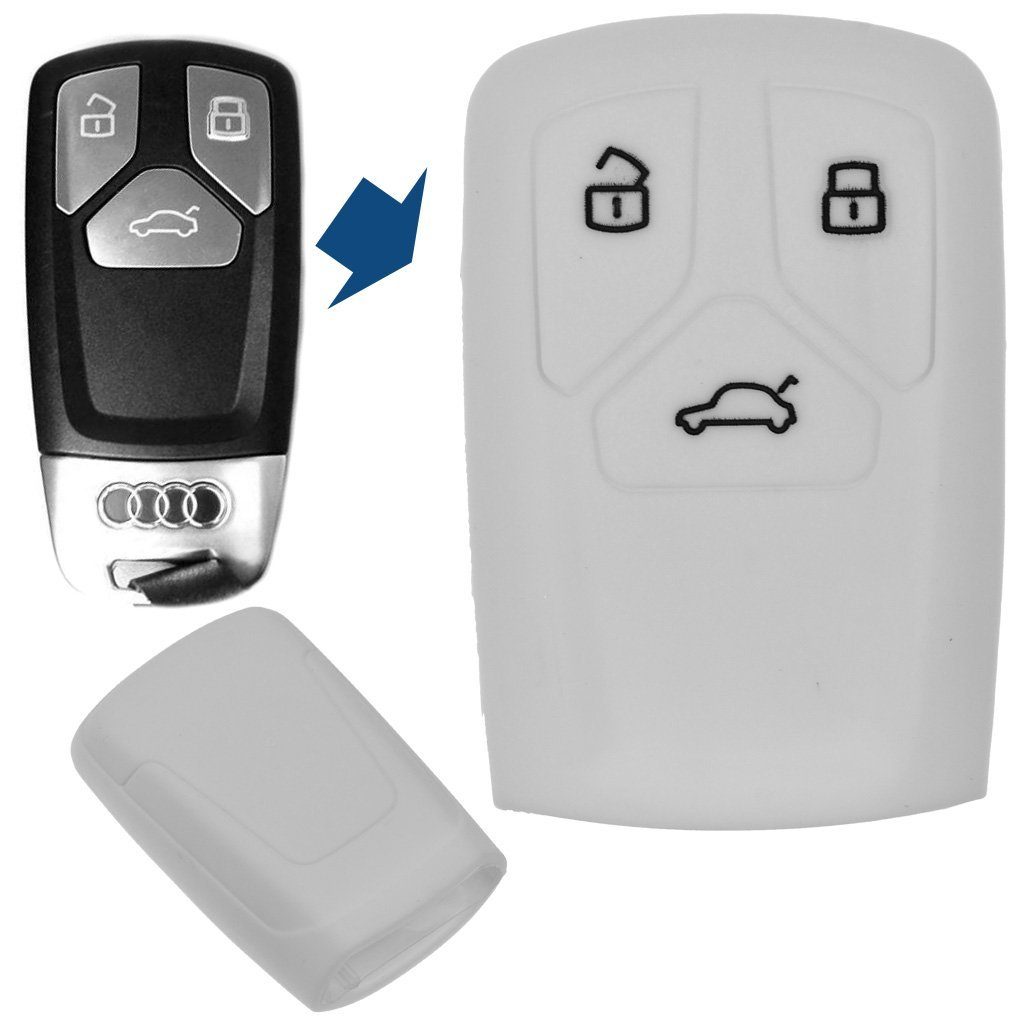 mt-key Schlüsseltasche Autoschlüssel Softcase Audi S5 Smartkey RS Weiß, Schutzhülle Silikon A5 für TT Q7 Q5 S4 A4 3 Tasten