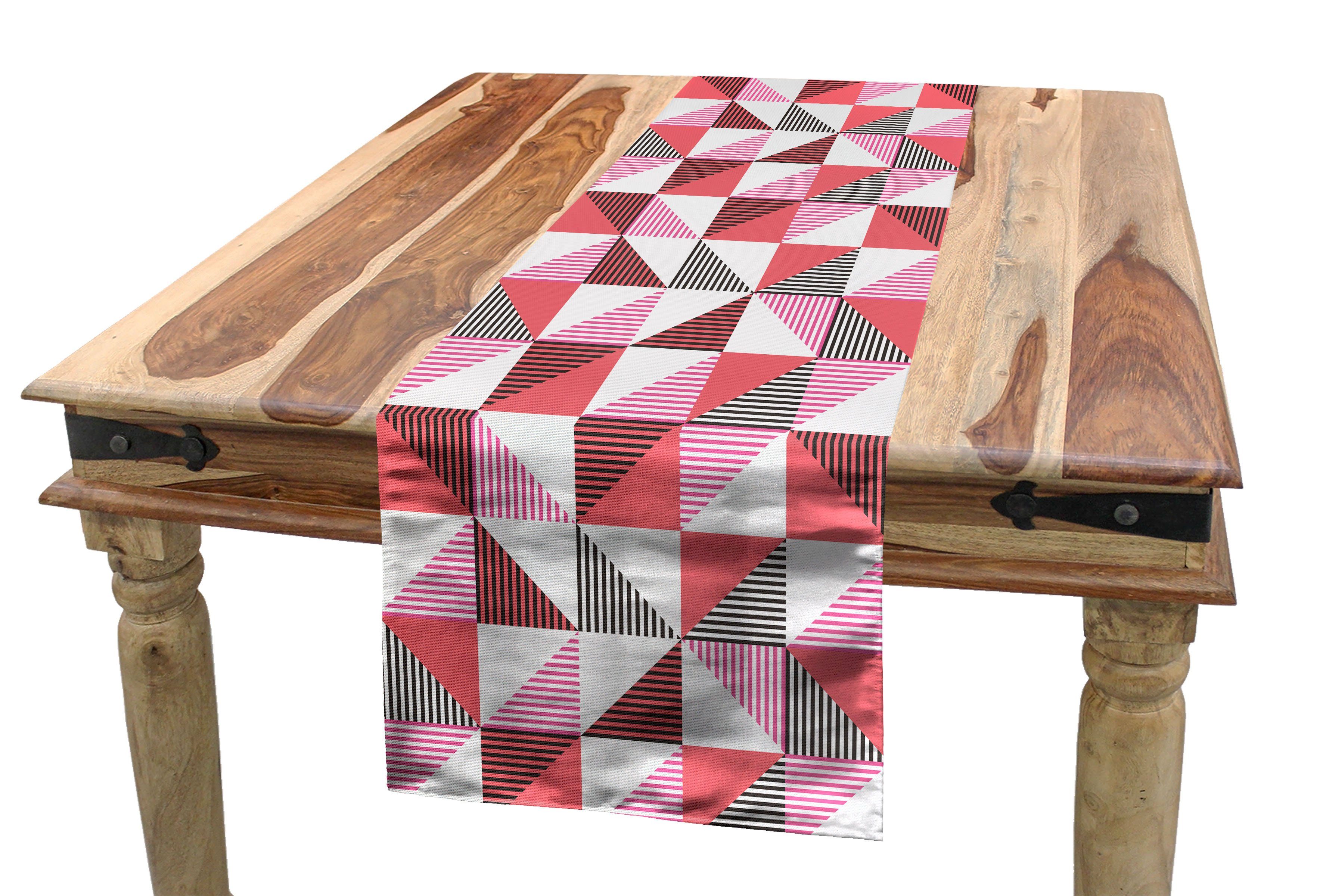 Abakuhaus Tischläufer Esszimmer Küche Rechteckiger Dekorativer Tischläufer, Geometrisch Halbierte Striped Triangles