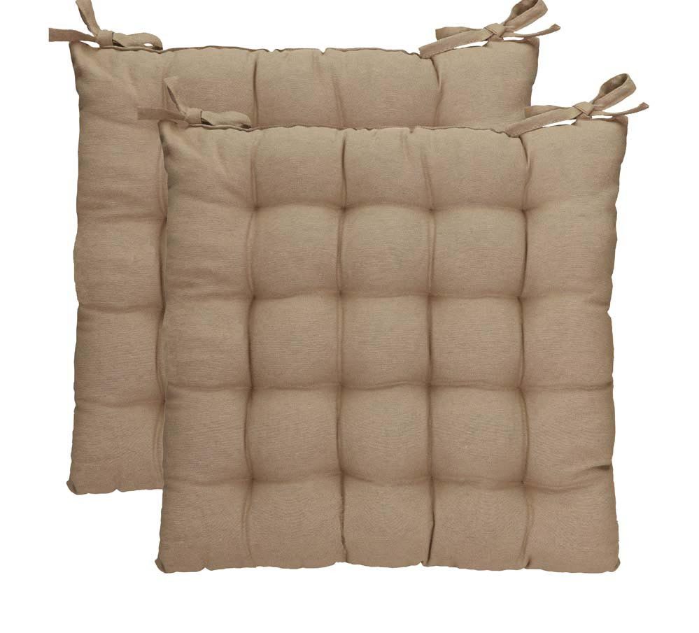 Betz Stuhlkissen mit Bändern - Sitzkissen für Außen oder Innen, Größe 40 cm x 40 cm weich gefüllt Farbe braun