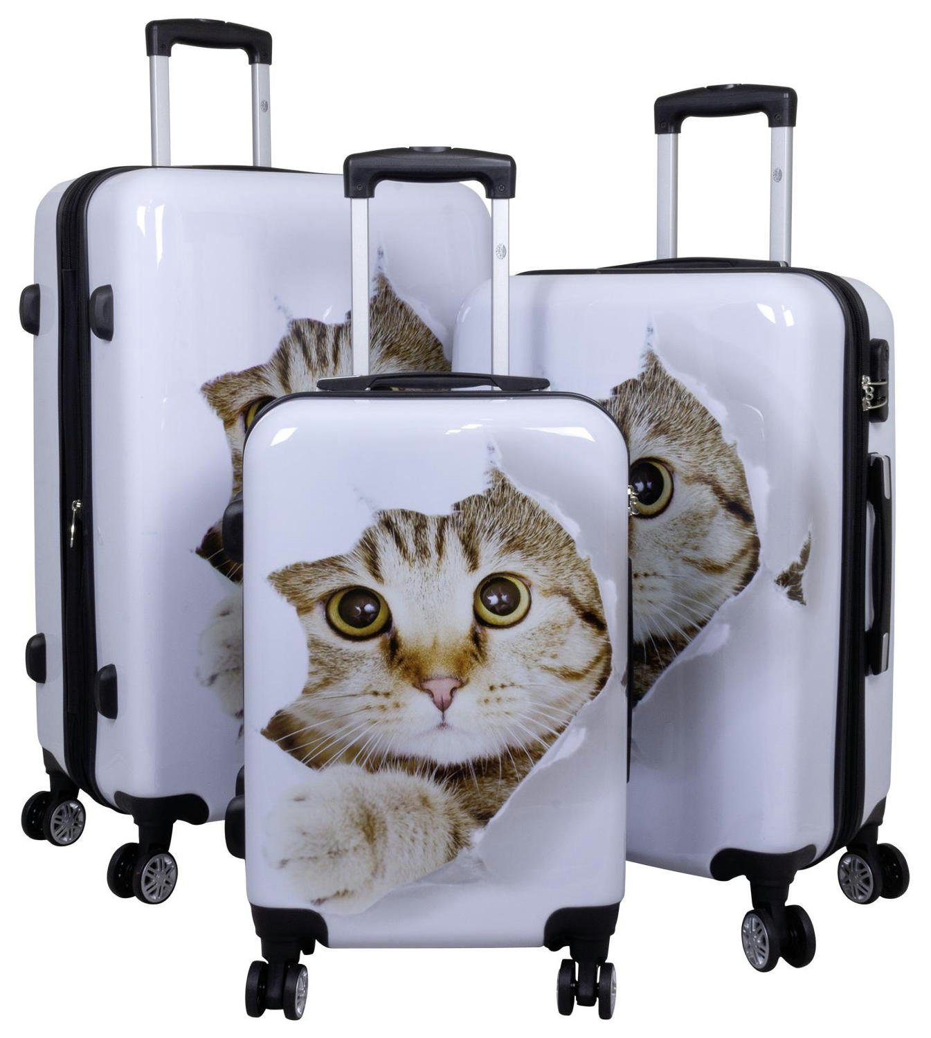 Warenhandel König Trolleyset Baby Katze, 4 Rollen, (Gr. M, L und XL, 3 tlg., Hartschalen Trolley Set), mit Motiv, Dehnfalte zur Vergrößerung des Packvolumens (Gr. L und XL)
