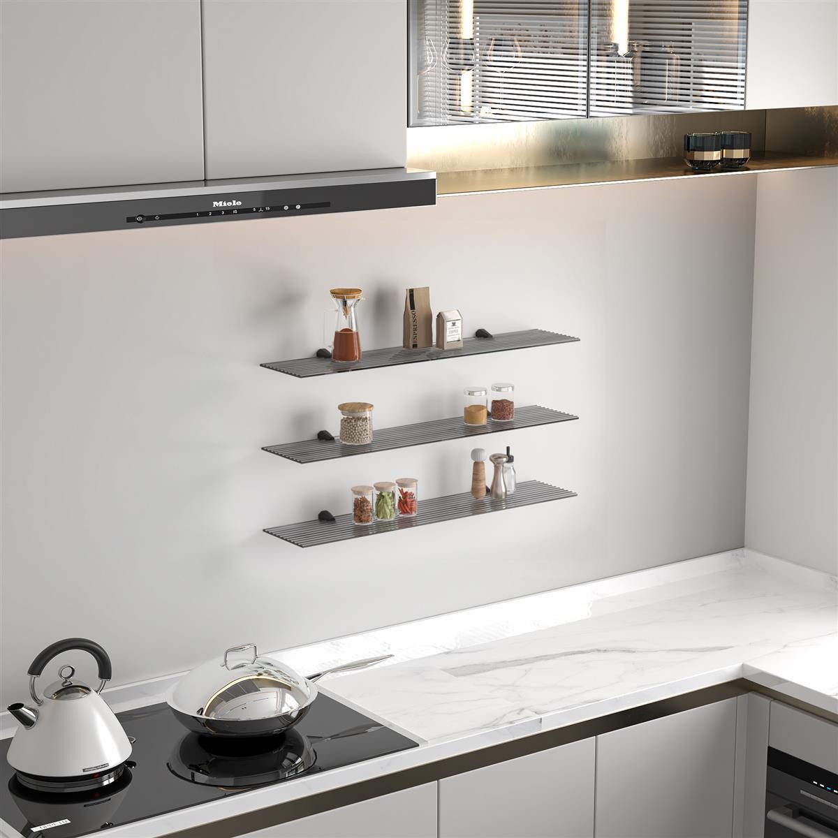 HOOZ Wandregal Glasregal Wandregal Grauglas Schwebend Halterung Schwarz 30- günstig online kaufen