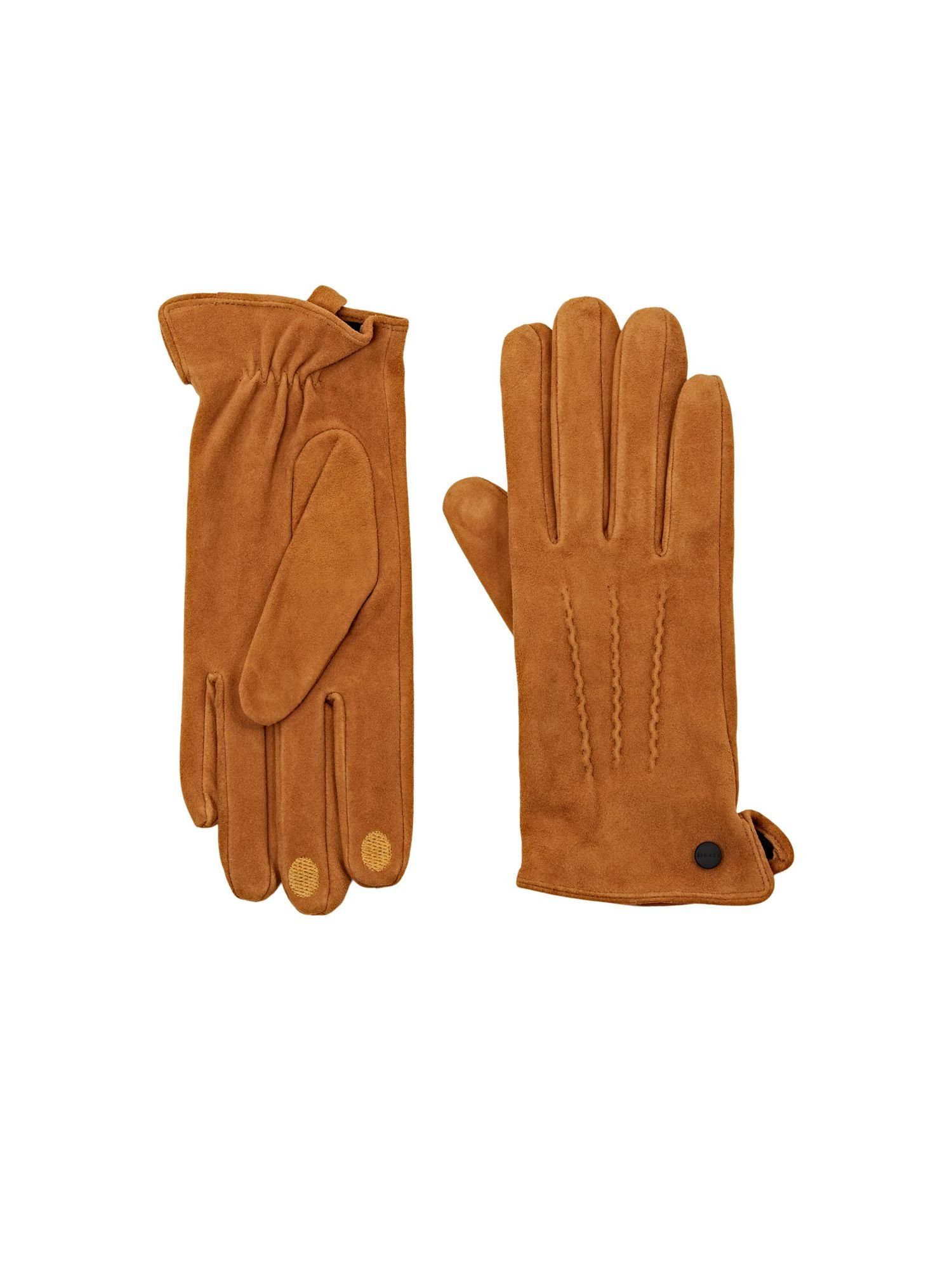 Esprit Lederhandschuhe Rauleder-Handschuhe mit Touchscreen-Funktion CARAMEL
