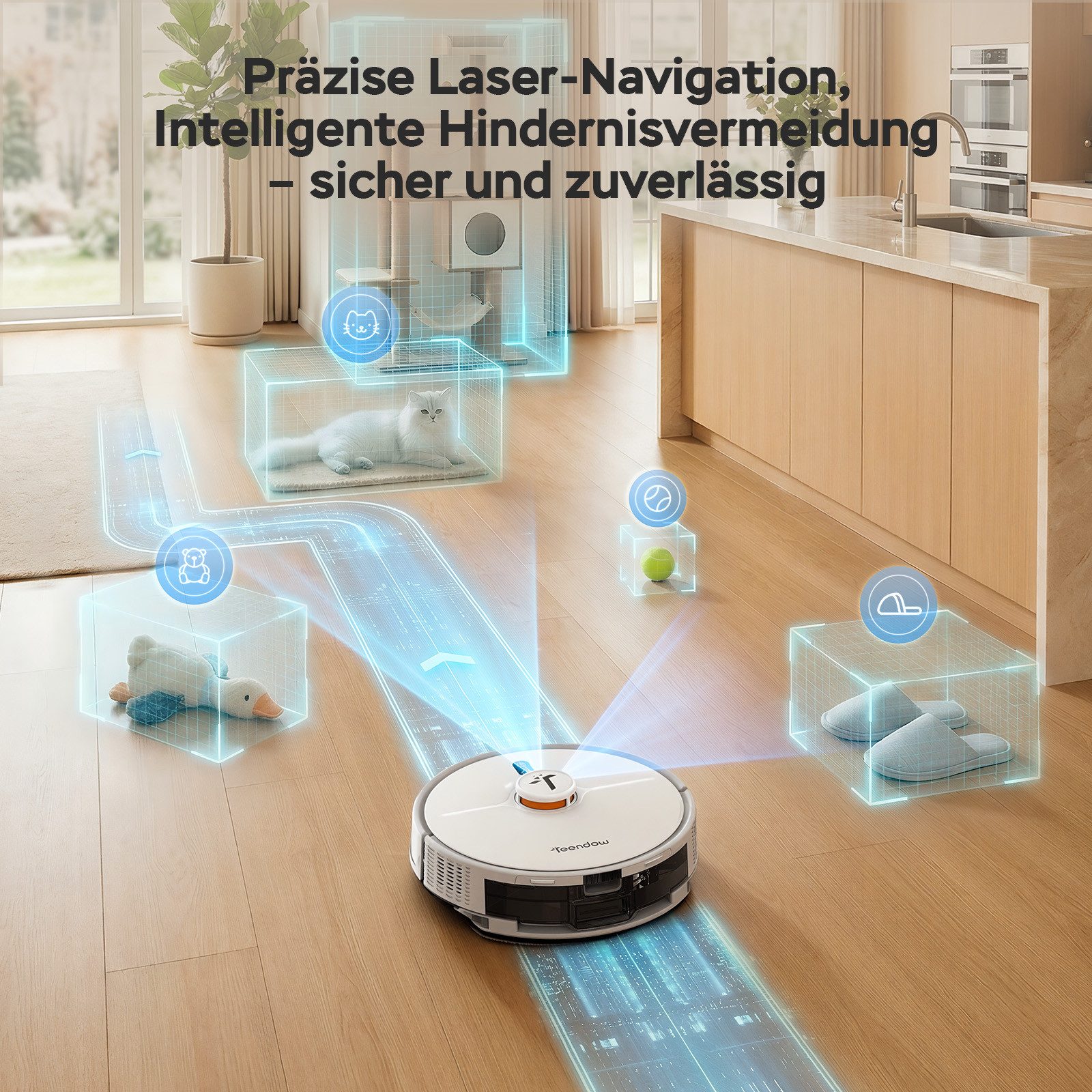 Teendow Saugroboter D20S MAX Saugroboter mit Wischfunktion Selbstreinigung für Tierhaare, 850 W, mit Beutel, Mit Haarschneidemaschine für die Haustierpflege,70 Tage,240min,3L