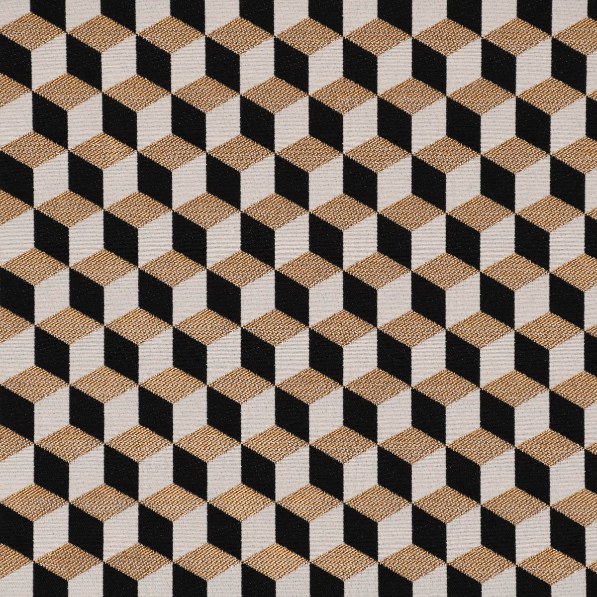 SCHÖNER LEBEN. Stoff Dekostoff Metallic Cube Geometric Luxury 3D Würfel schwarz gold ecru