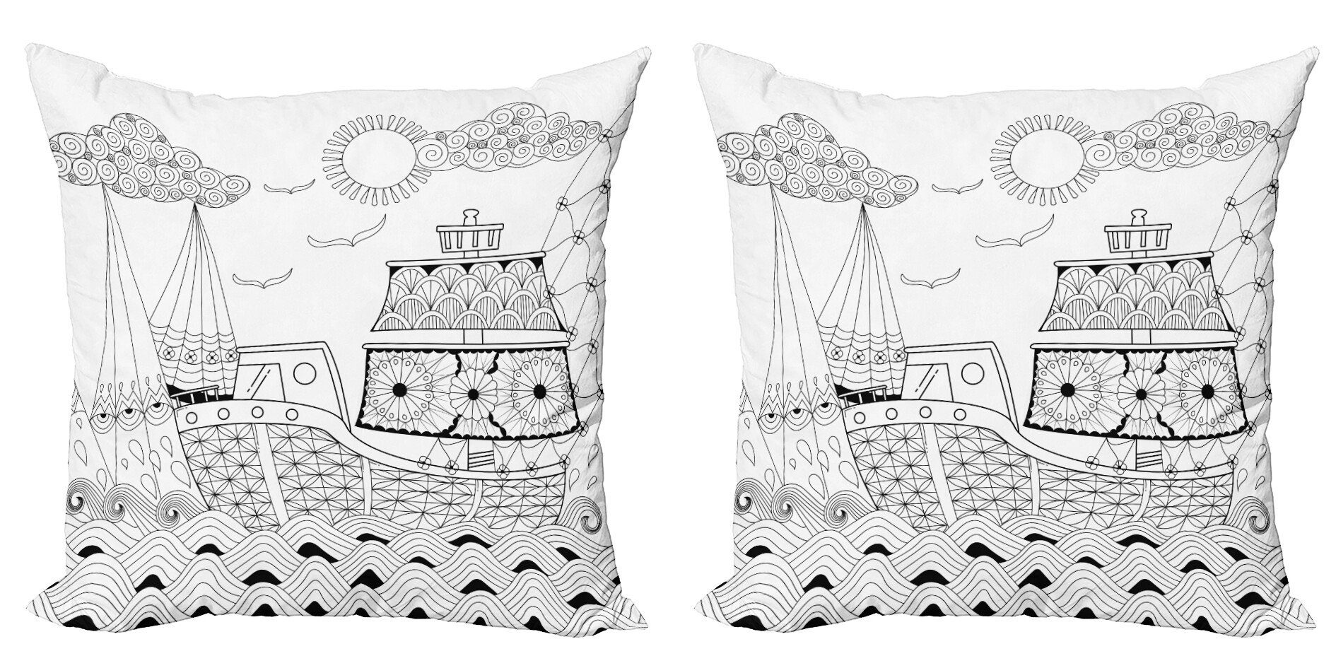Kissenbezüge Modern Accent Doppelseitiger Digitaldruck, Abakuhaus (2 Stück), Odyssee Antike Schiff Wellen | Kissenbezüge