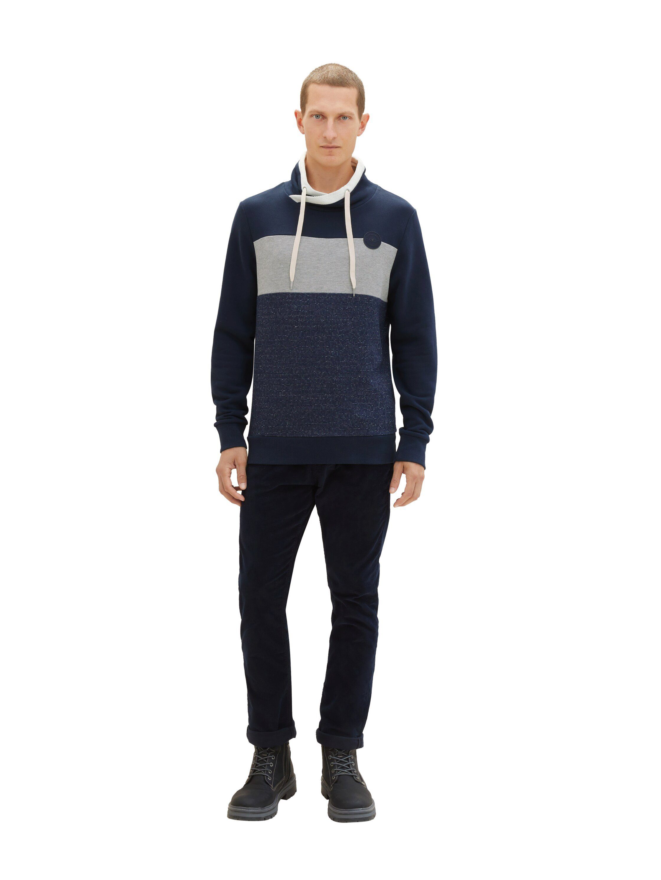 TOM TAILOR Sweatshirt Colorblocking grey und dark mit Stehkragen mineral