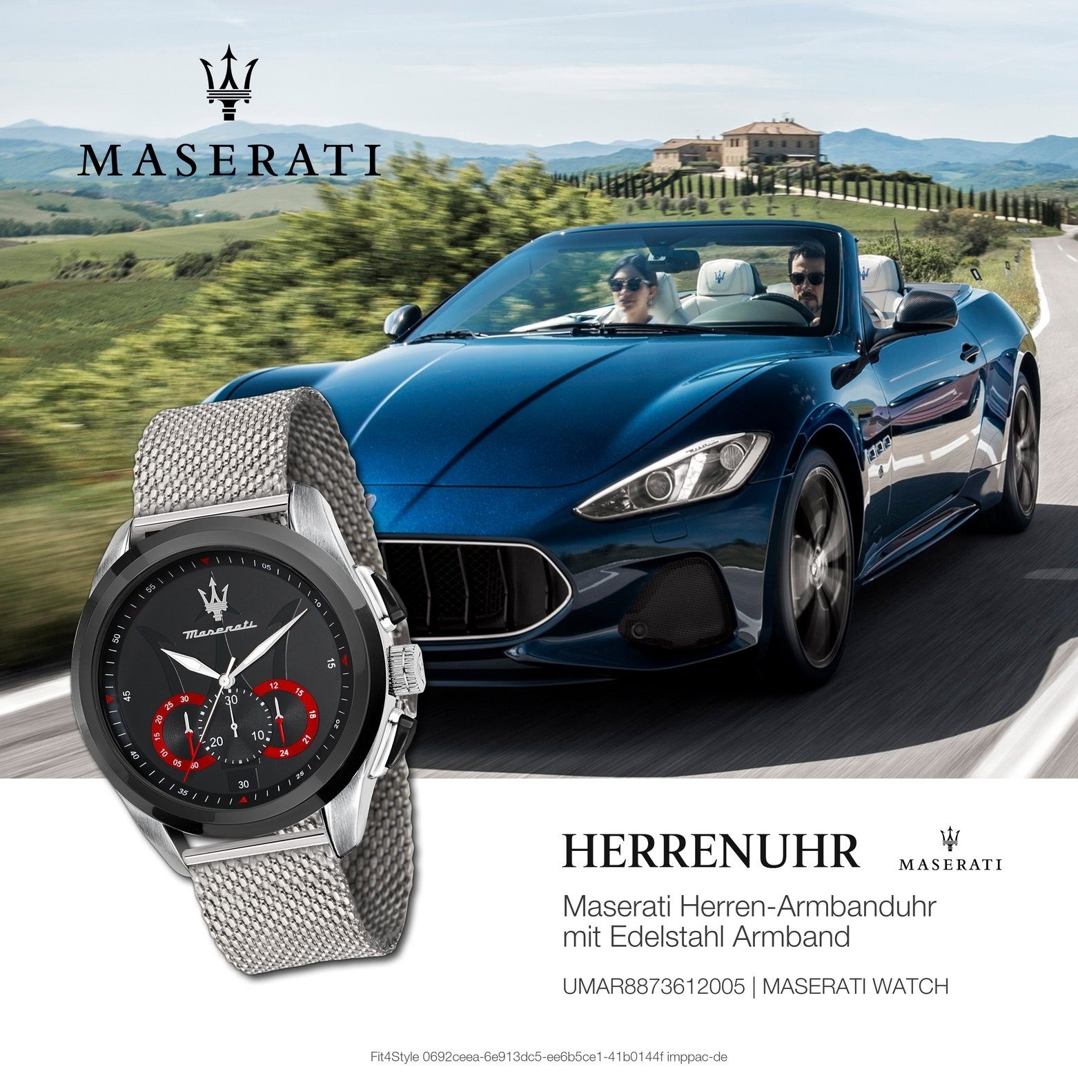 Herrenuhr (ca. Made-In Chronograph, Edelstahlarmband, Maserati silber Herren rund, MASERATI Chronograph groß Italy 55x45mm)