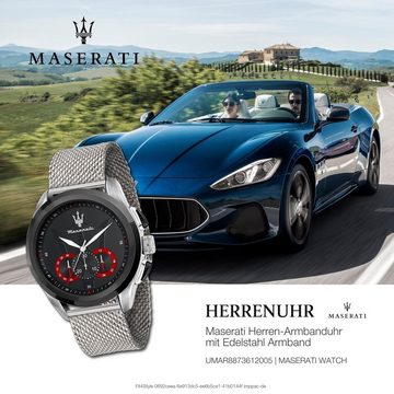MASERATI Chronograph Maserati Herren Chronograph, Herrenuhr rund, groß (ca. 55x45mm) Edelstahlarmband, Made-In Italy