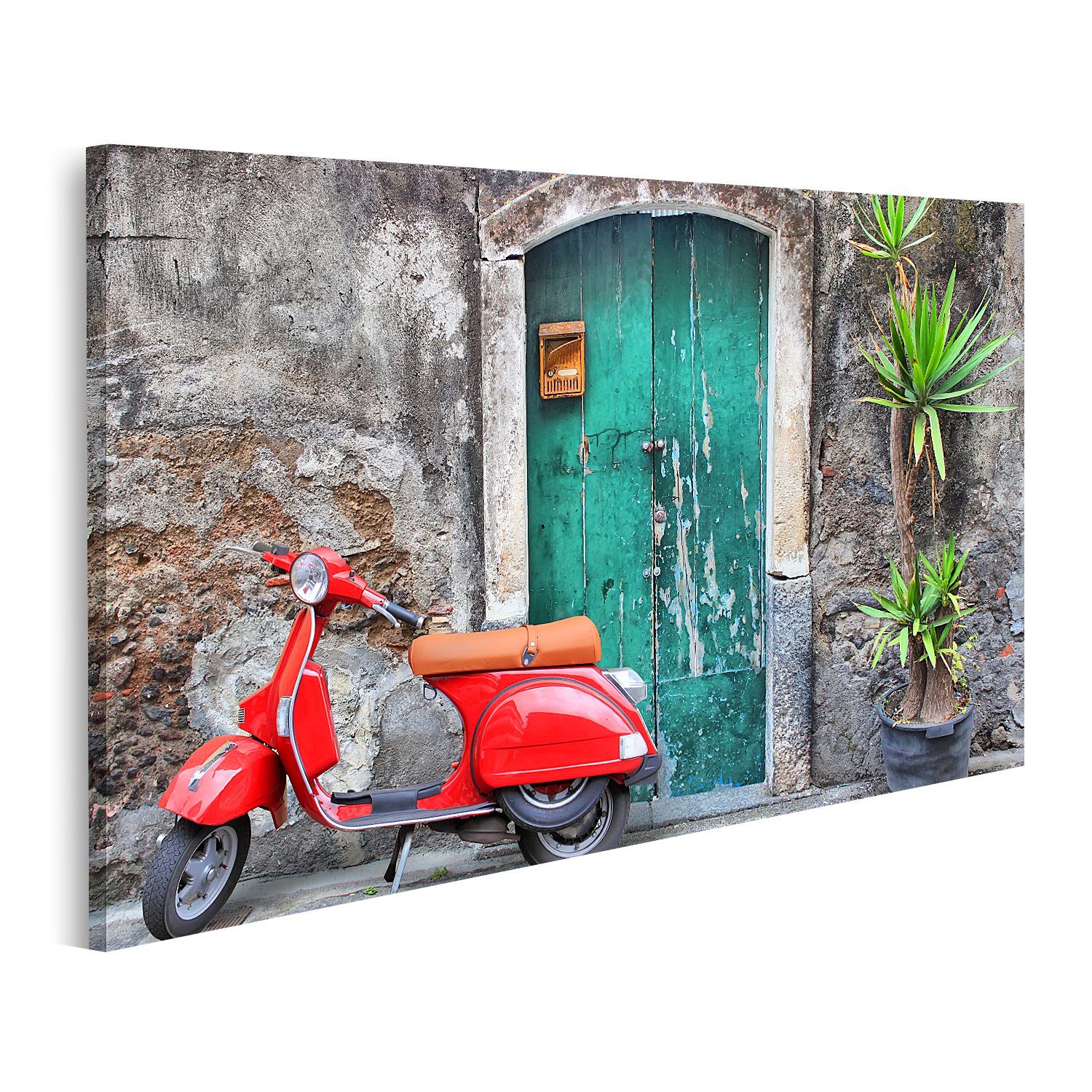 islandburner Leinwandbild Bild auf Leinwand Rote Vespa Vor Alter Tür In Italien Wandbild Poster