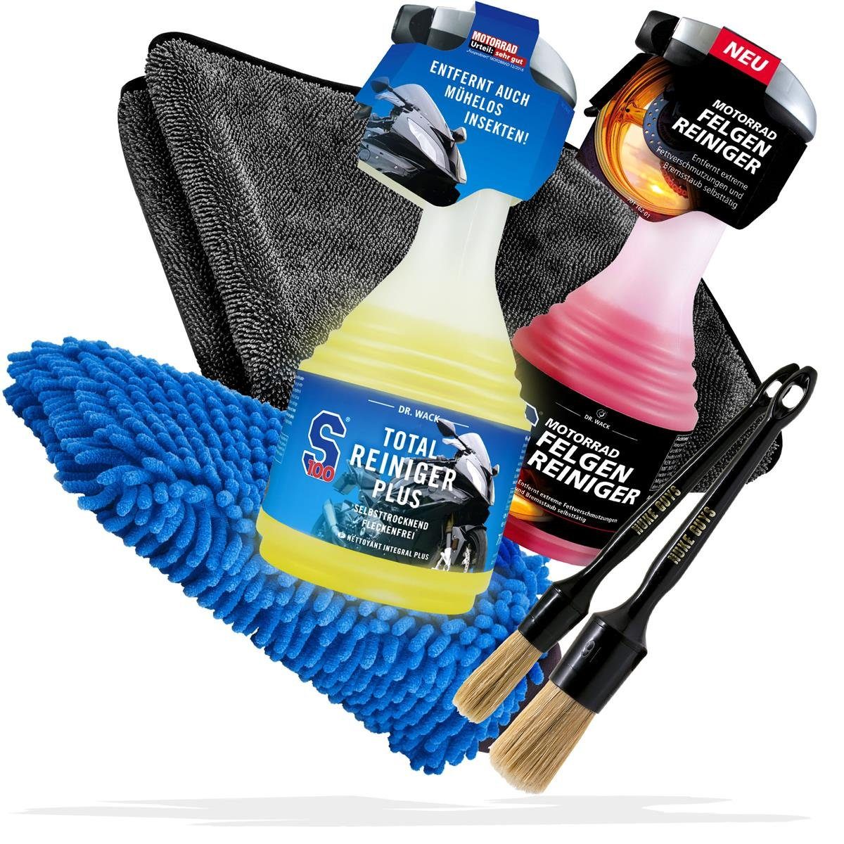 detailmate Reinigungs-Set Motorrad Reiniger Set Dr. Wack - Mikrofaser - Waschhandschuh, Motorrad Reinigungs Set