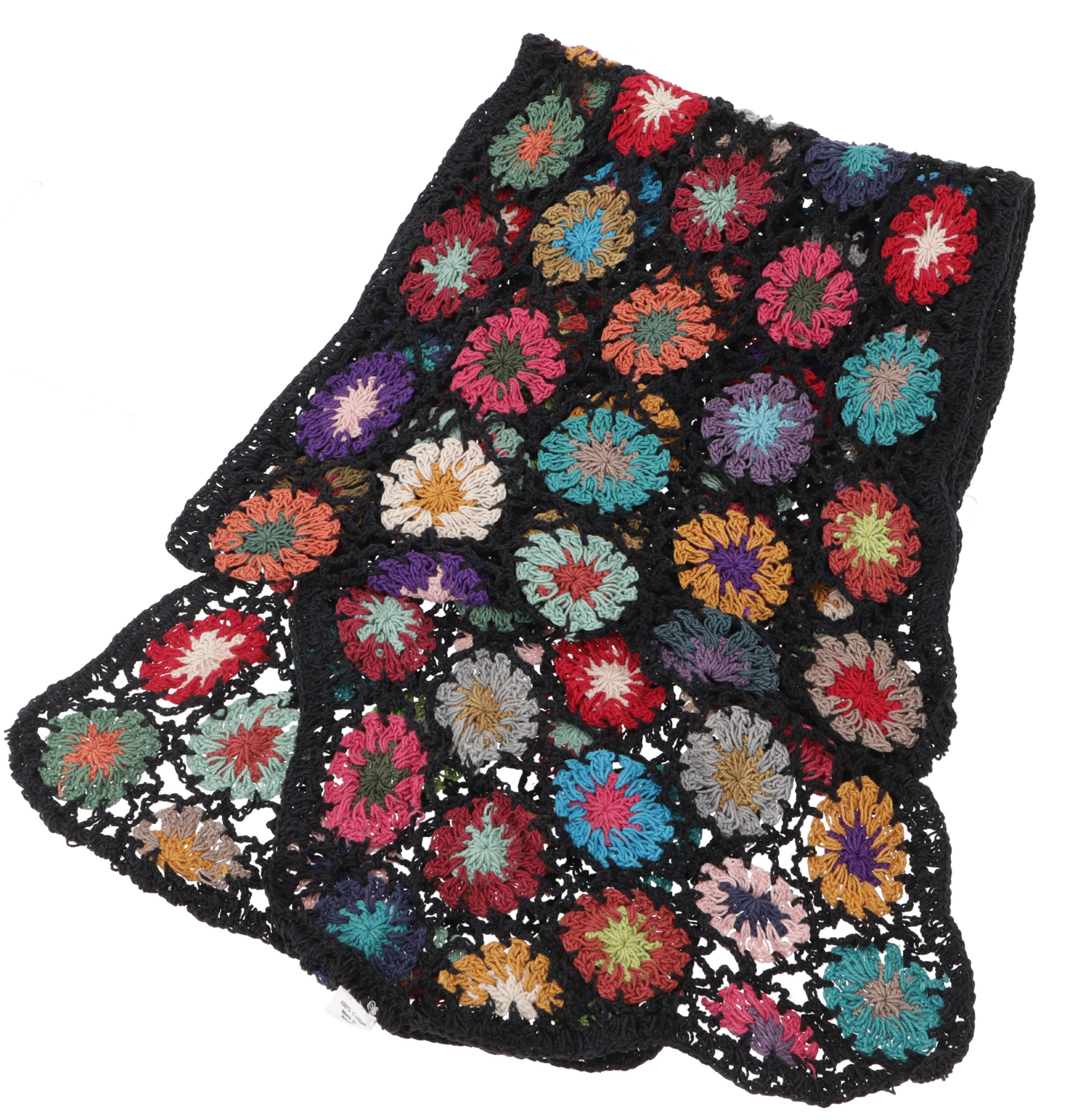 Guru-Shop Halstuch Häkelschal mit bunten Blümchen, Boho Schal -.., Festival, Ethno Style, alternative Bekleidung