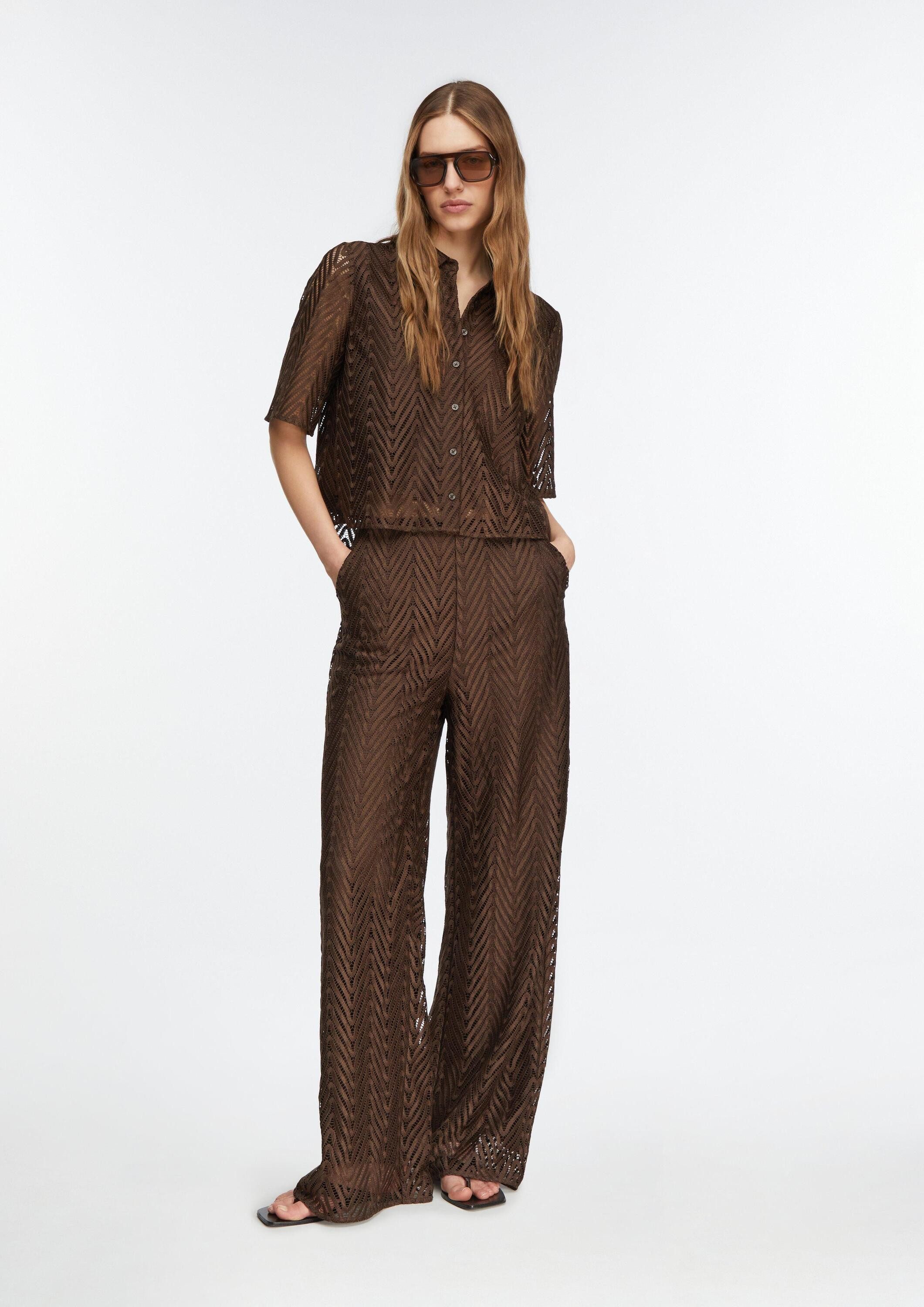 comma Kurzarmbluse Bluse Spitzenbluse mit Viskose-Futter