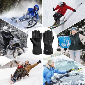 BRUBAKER Skihandschuhe Beheizbare Thermo Handschuhe mit Akku (mit Reißverschluss-Tasche) Wasserdicht und Winddicht – Winterhandschuhe für Herren und Damen - 3 Stufen Temperaturregler Heizung - Thermo Handschuhe Skifahren, Motorrad und Fahrrad