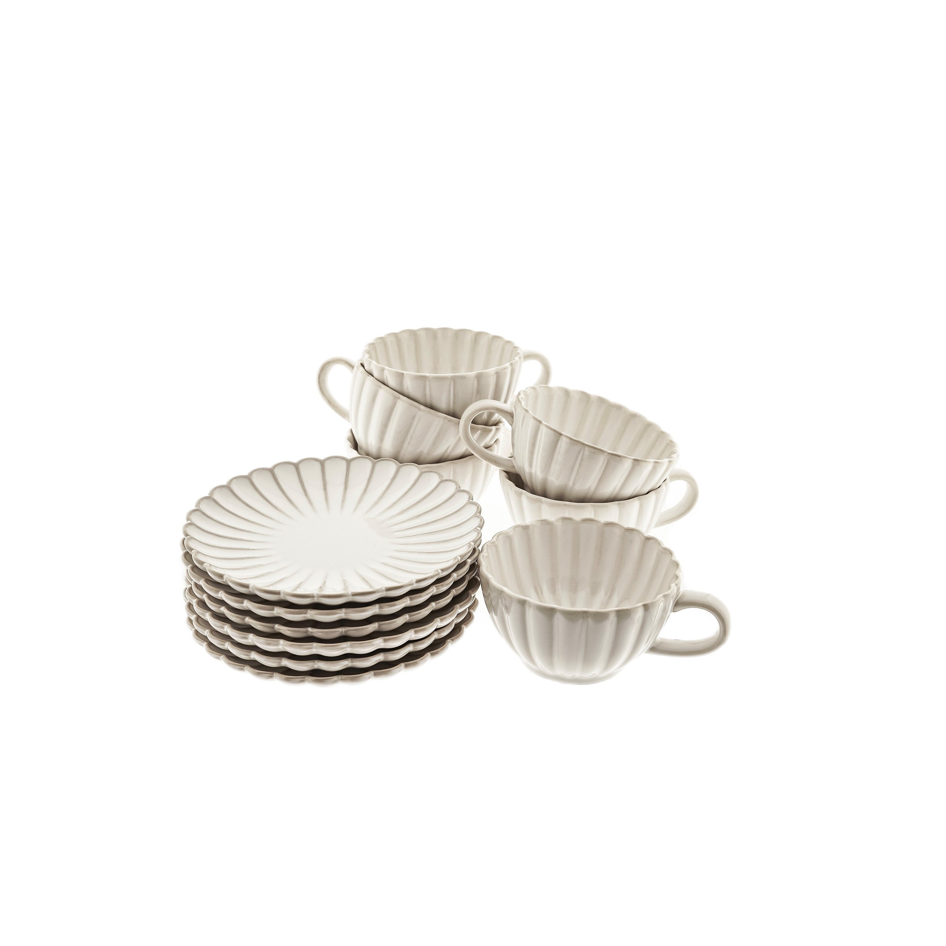 Almina Kaffeeservice Bloomy Kaffeetassen-Set mit Untertellern 220 ml aus Porzellan - 12-tlg (12-tlg), Porzellan, 12 Teile