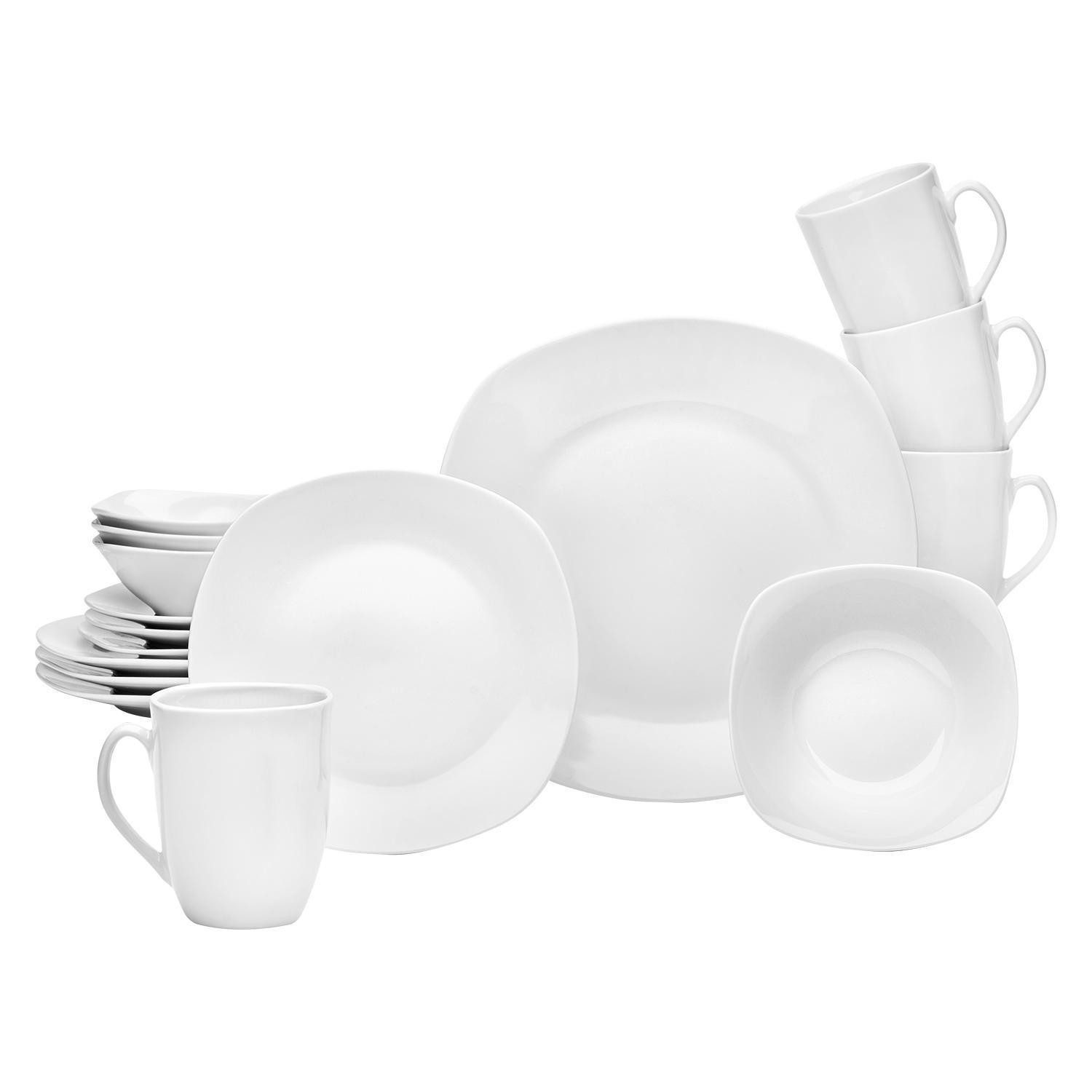 van Well Kombiservice ARONA, 16-teilig, Weiß, spülmaschinenfest, 4 Personen, Porzellan, mikrowellengeeignet