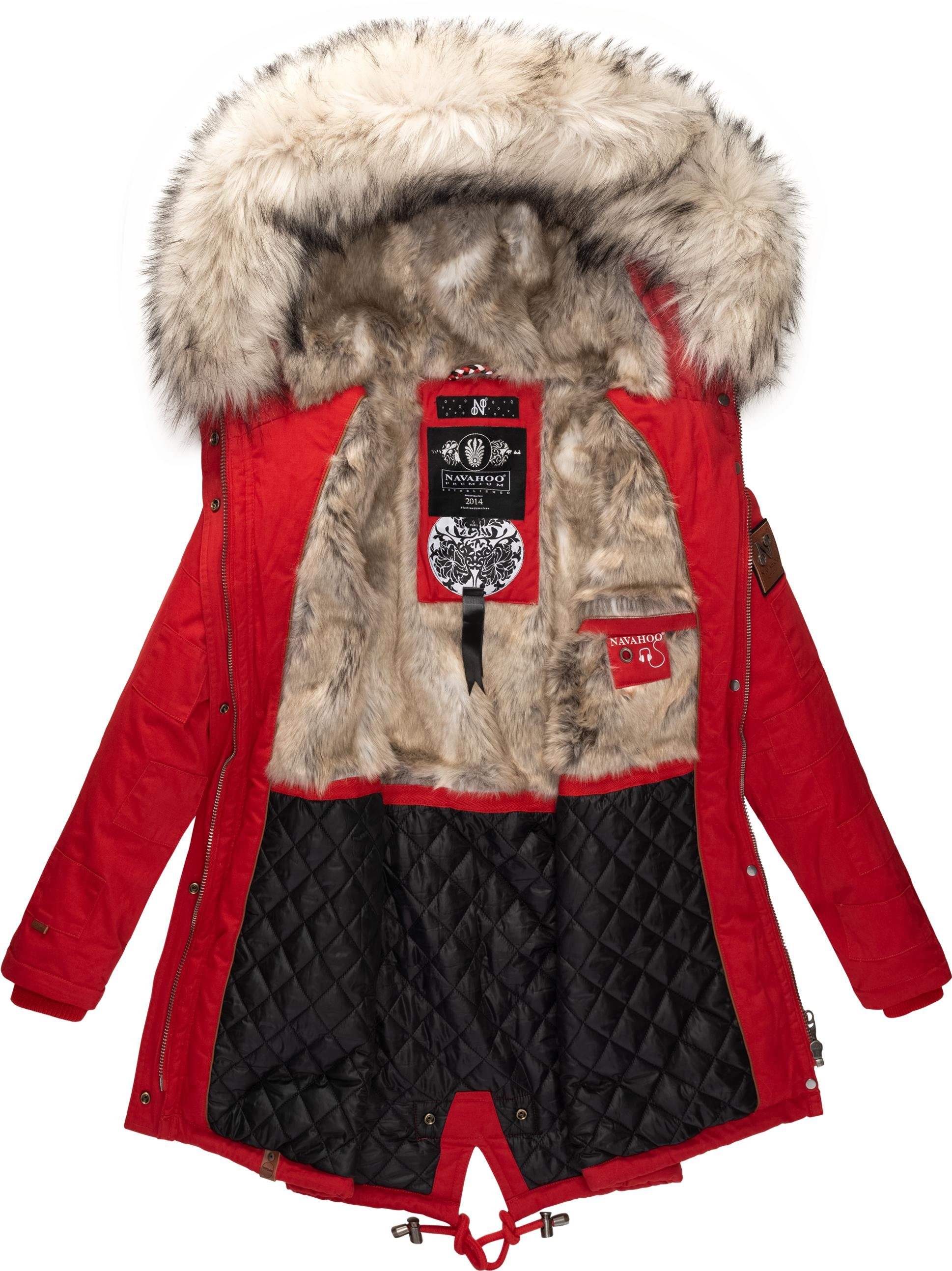 Honigfee Navahoo rot Baumwollparka mit stylischer Kunstfell-Kapuze Wintermantel