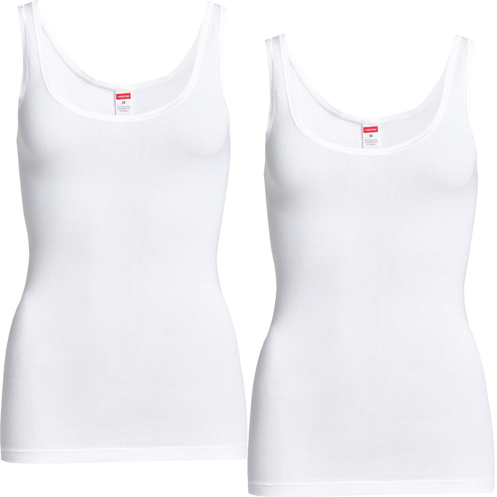 Feinripp conta 2er-Pack Damen-Unterhemd Uni Unterhemd weiß