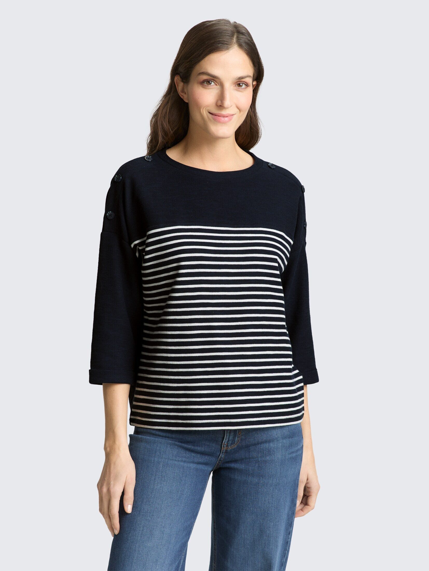 TOM TAILOR 3/4-Arm-Shirt T-Shirt Langarmshirt mit Streifenmuster günstig online kaufen