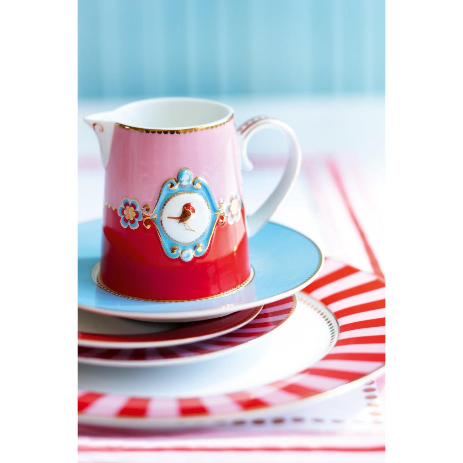 PiP Studio Frühstücksteller Frühstücksteller Love Stripes (21 cm) Rot-Pink Birds