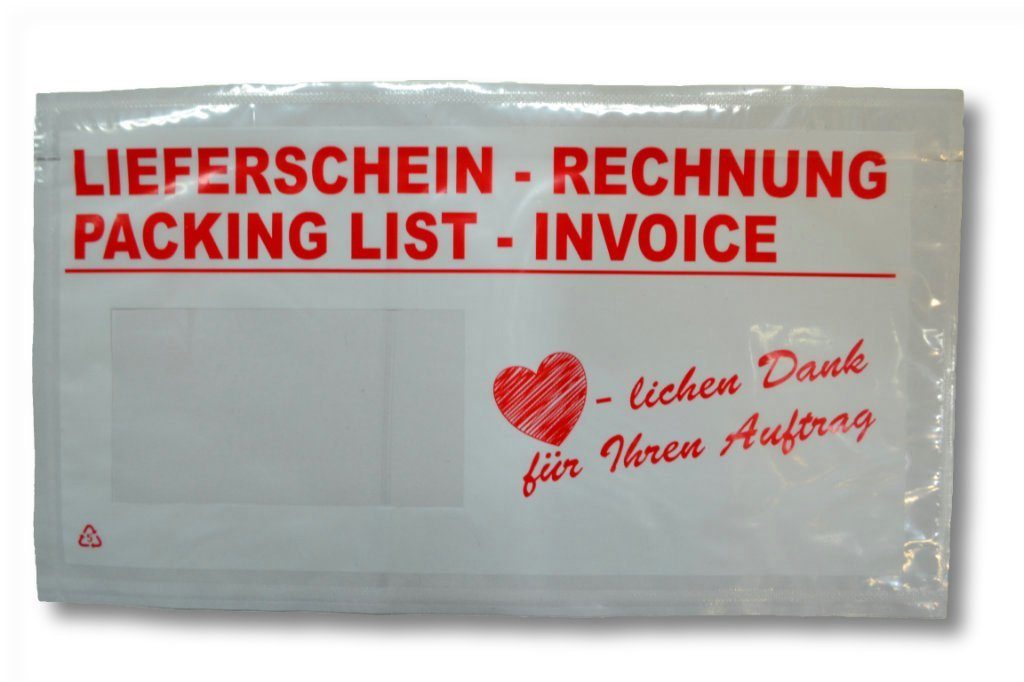 Livepac Office Versandtasche 100 Lieferscheintaschen / DIN lang / "Lieferschein-Rechnung" / "Herzli