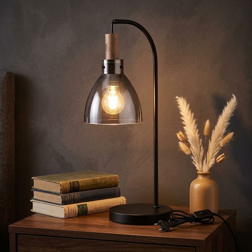 GLOBO LIGHTING LED Tischleuchte, Leuchtmittel inklusive, Warmweiß, Tischleuchte Nachttischlampe Tischlampe Rauchglas Leselampe LED H 55cm