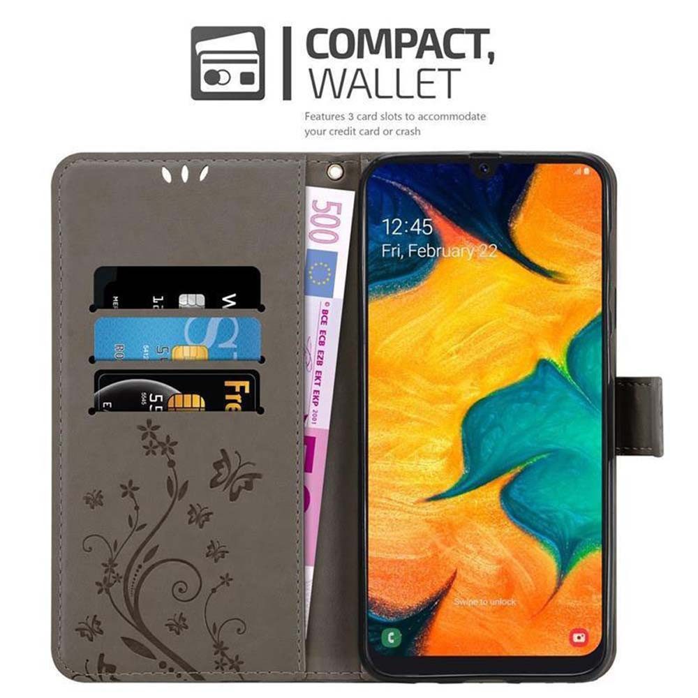 Cadorabo Handyhülle für Samsung Galaxy A20 / A30 / M10s Hülle Samsung Galaxy A20 / A30 / M10s, Hülle Schutzhülle Blumen Flower mit Standfunktion Kartenfach Magnet