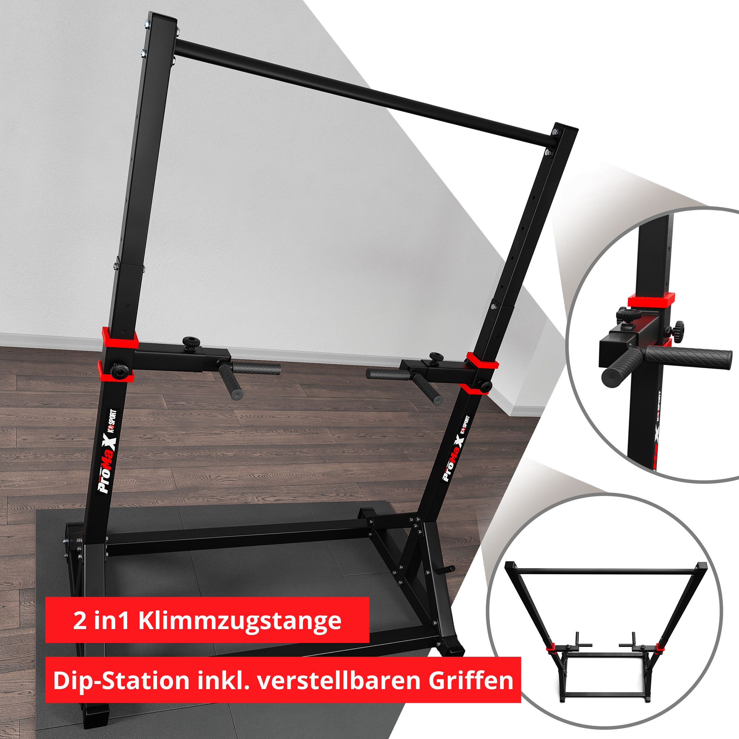 K-SPORT Kraftstation mit integrierter Dip-Station bis 140kg, (Stationäre Pull-Up Bar & Gewichtsablage, Klimmzugturm für Muskeltraining, Pull Up Mate), Made in EU!