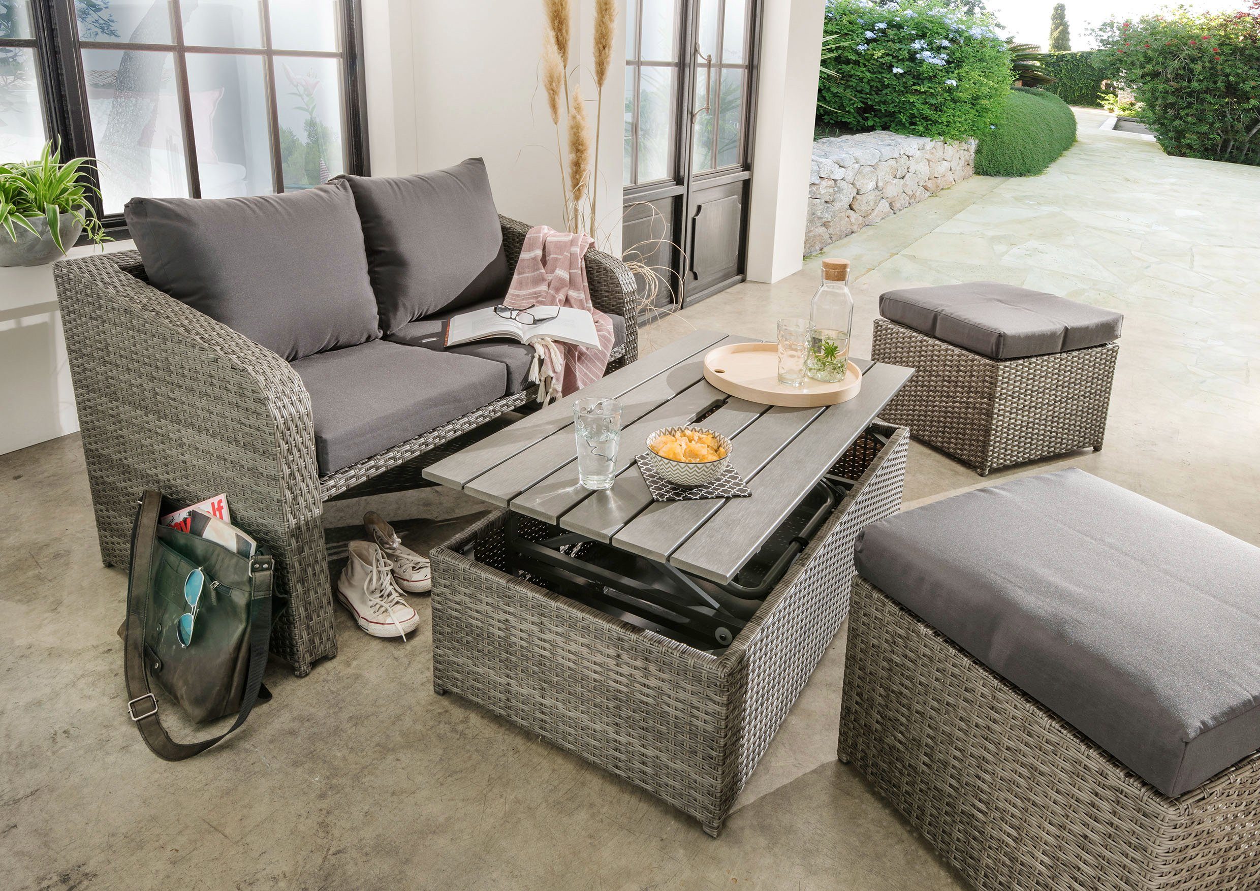 DESTINY Loungeset »Jersey«, 10tlg., 2erSofa, 2 Hocker, Tisch 108x58